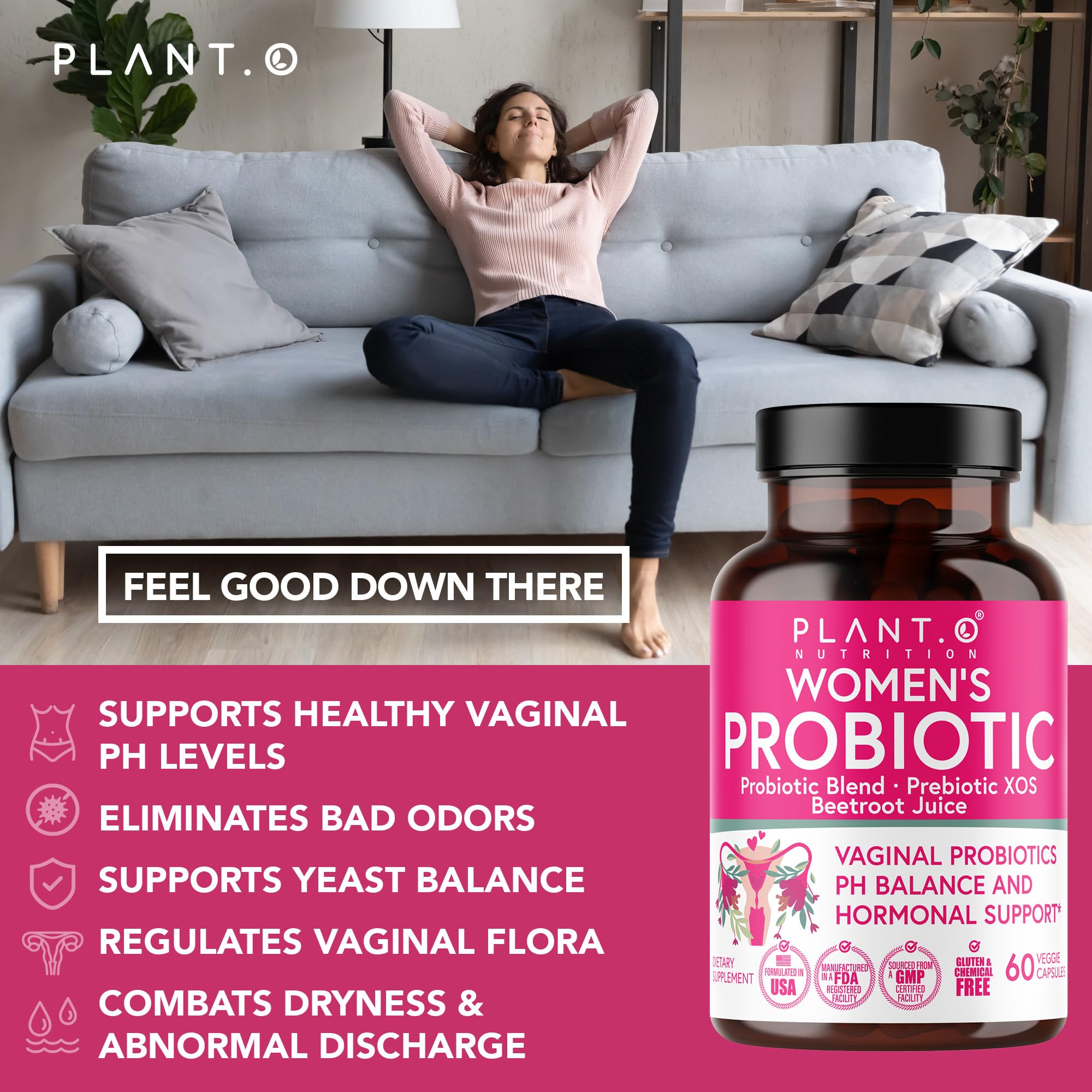 PLANT.O NUTRITION Vaginal Probiotics for Women with 4 Lactobacillus Strains Probiotic & Prebiotic Blend PLANT.O NUTRITION buy supplements canada