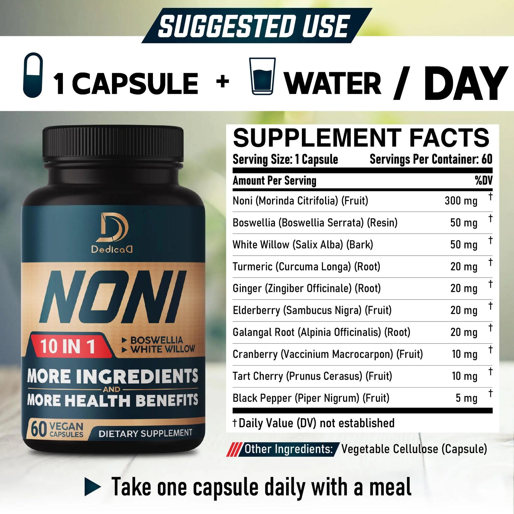 DEDICAD 10in1 Noni Capsules - 4 Month Supply with Elderberry, Boswellia, Turmeric, Ginger & More - Support Muscle, Joint, Digestive & Immune - 2 Packs of 60 Vegan Capsules, Non-GMO & Gluten-Free DEDICAD buy supplements canada