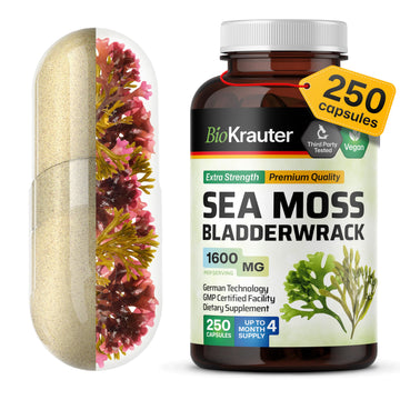 BIO KRAUTER® 2-in-1 Sea Moss for Thyroid Support - Vegan Bladderwrack & Sea Moss Capsules for Women & Men - Natural Сhondrus Сrispus Seaweed Supplement 1600 mg - 125 Days of Supply, Non-GMO BIO KRAUTER buy supplements canada