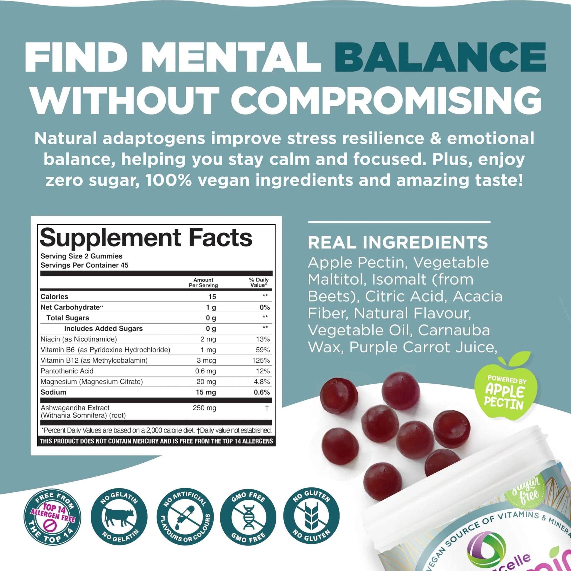 NUTRAMIN Mood Boost Multivitamin Gummy - Delicious & Yummy Anti-Stress Magnesium Ashwagandha Gummies + B Complex Vitamins for Focus and Calm Nutracelle buy supplements canada