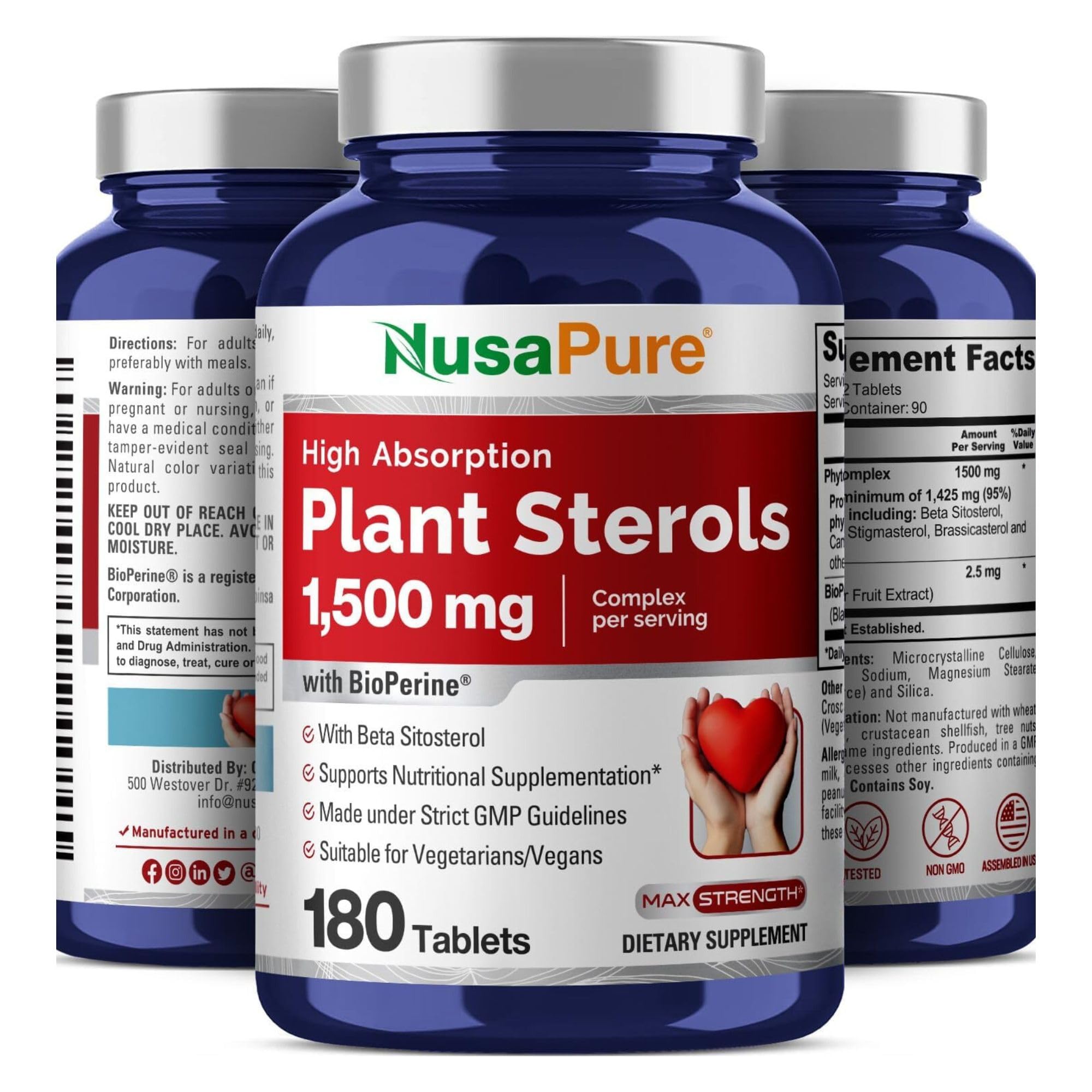 NusaPure Plant Sterols 1500 mg - 180 Tablets (Non-GMO, Vegan) Beta Sitosterol, Bioperine NusaPure buy supplements canada