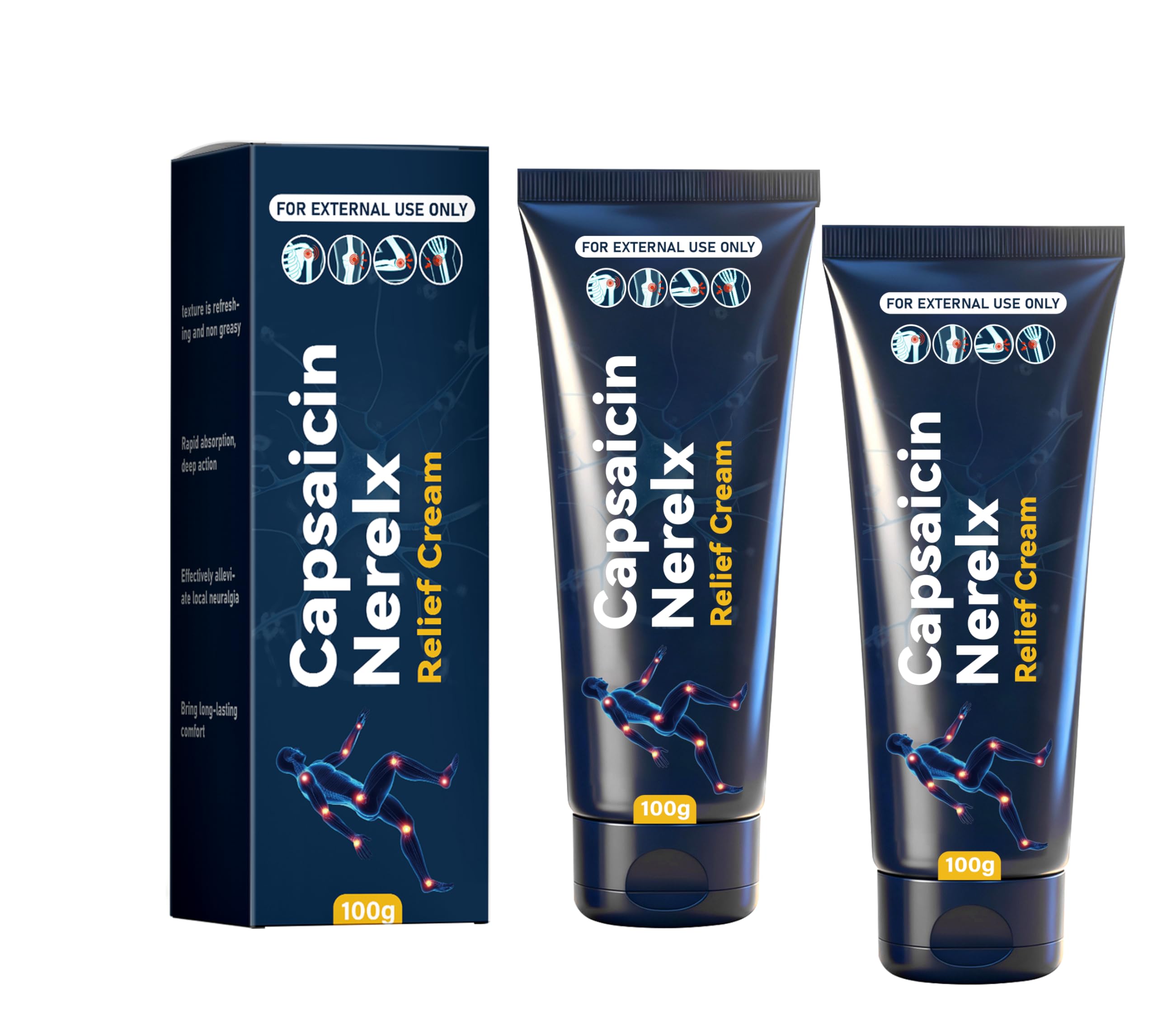 Capsaicin Nerex Relief Cream with Arnica, Menthol, MSM and Glucosamine for Body Joint Areas, Feet, Hands, Legs, Muscles, Joints, and Waist, 100g (2PACKS) bigyuan buy supplements canada