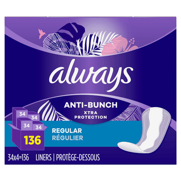Always Anti-Bunch Xtra Protection Daily Liners, Regular Length, Unscented, 34 Count x 4 Always buy supplements canada