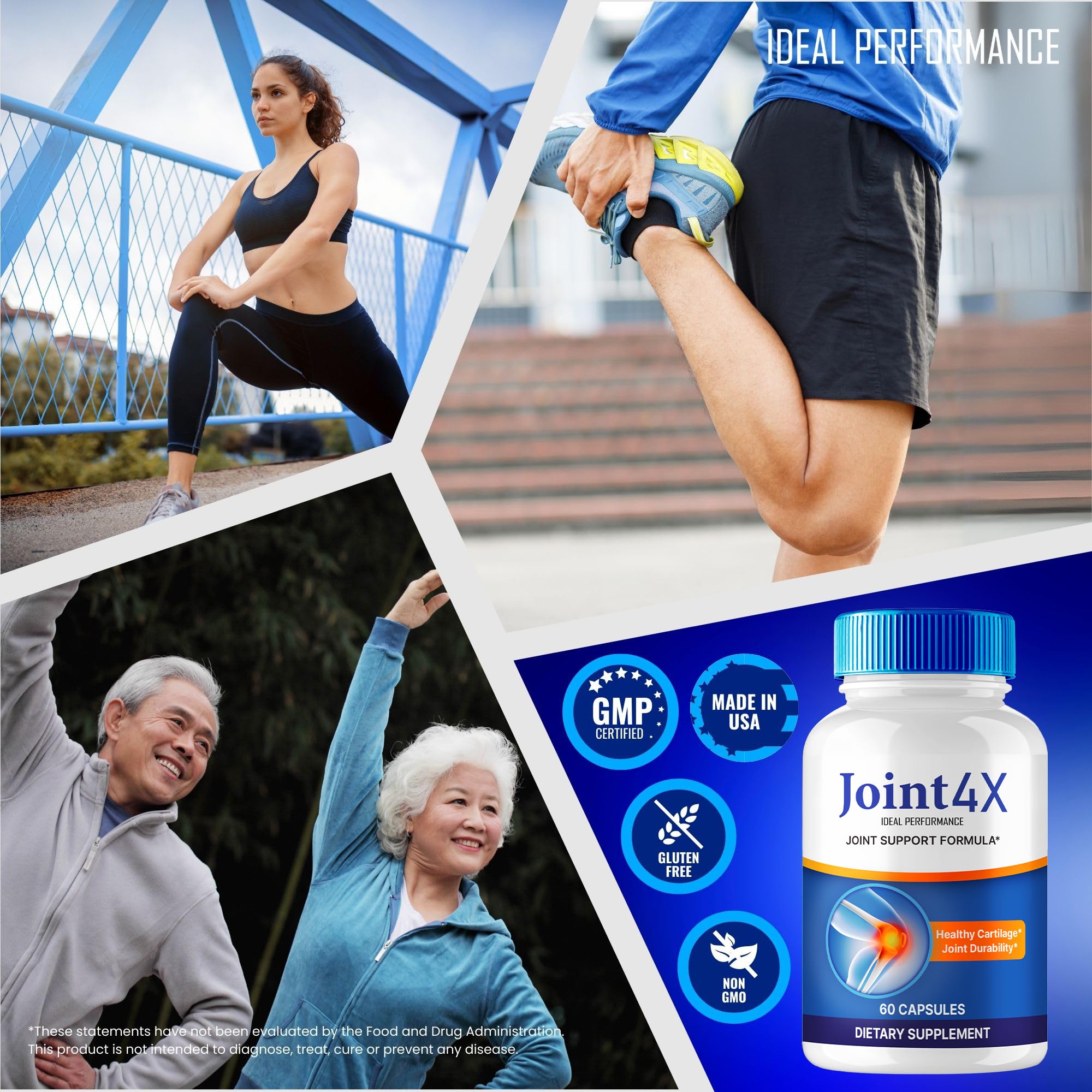 IDEAL PERFORMANCE Joint4X Joint Support Capsules, Official Joint-4X Supplement Pills, All-Natural Formula to Fortify Bones and Bolster Flexibility - Maximum Strength, Joint 4X Pills Reviews (3 Pack) IDEAL PERFORMANCE buy supplements canada