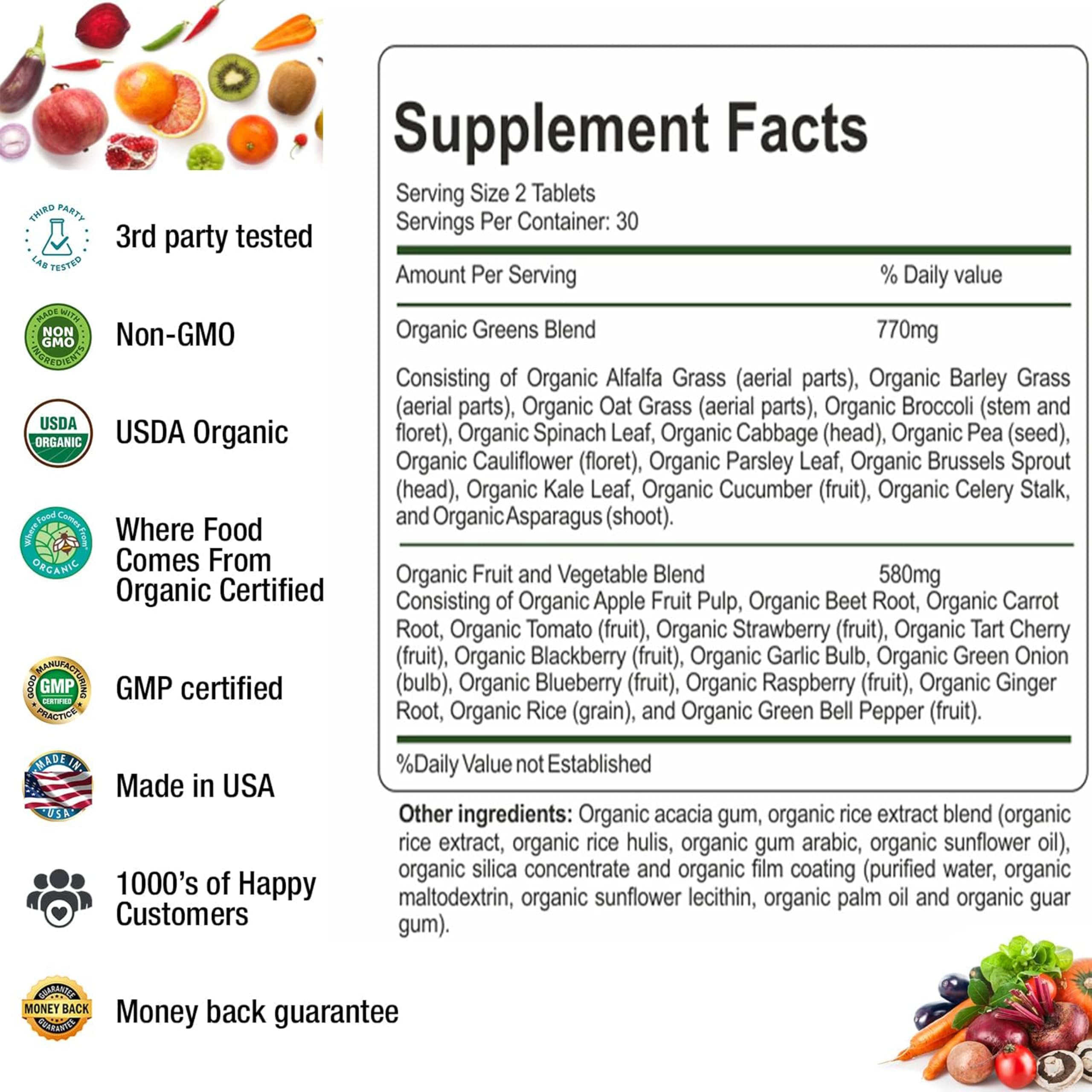 AAMATEC LIFE Organic Superfood Greens Fruits and Veggies Complex - Dietary Supplement with 14 Greens &14 Vegetables with Alfalfa Rich in Antioxidants Organic Ingredients Non-GMO (120 Count Pack of 2) AAMATEC LIFE buy supplements canada