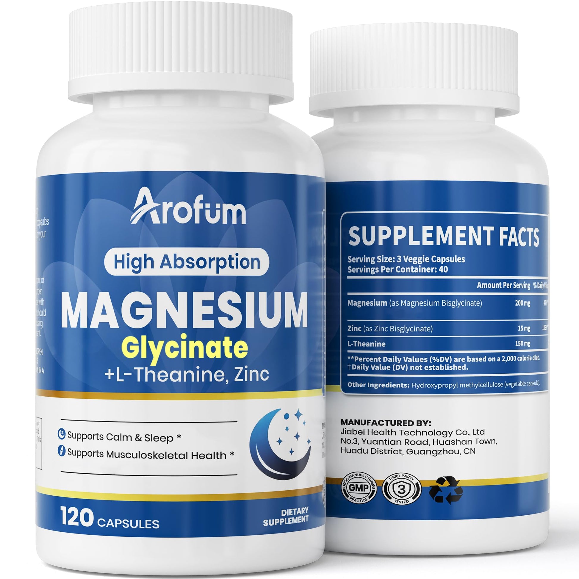 AROFUM Magnesium Glycine 200 mg, with L-theanine and Zinc Glycine – Magnesium Supplement to Help Soothe Emotions, Balance Stress, and Promote restful Sleep – Non-GMO Vegan Capsules, 120 Capsules Arofum buy supplements canada