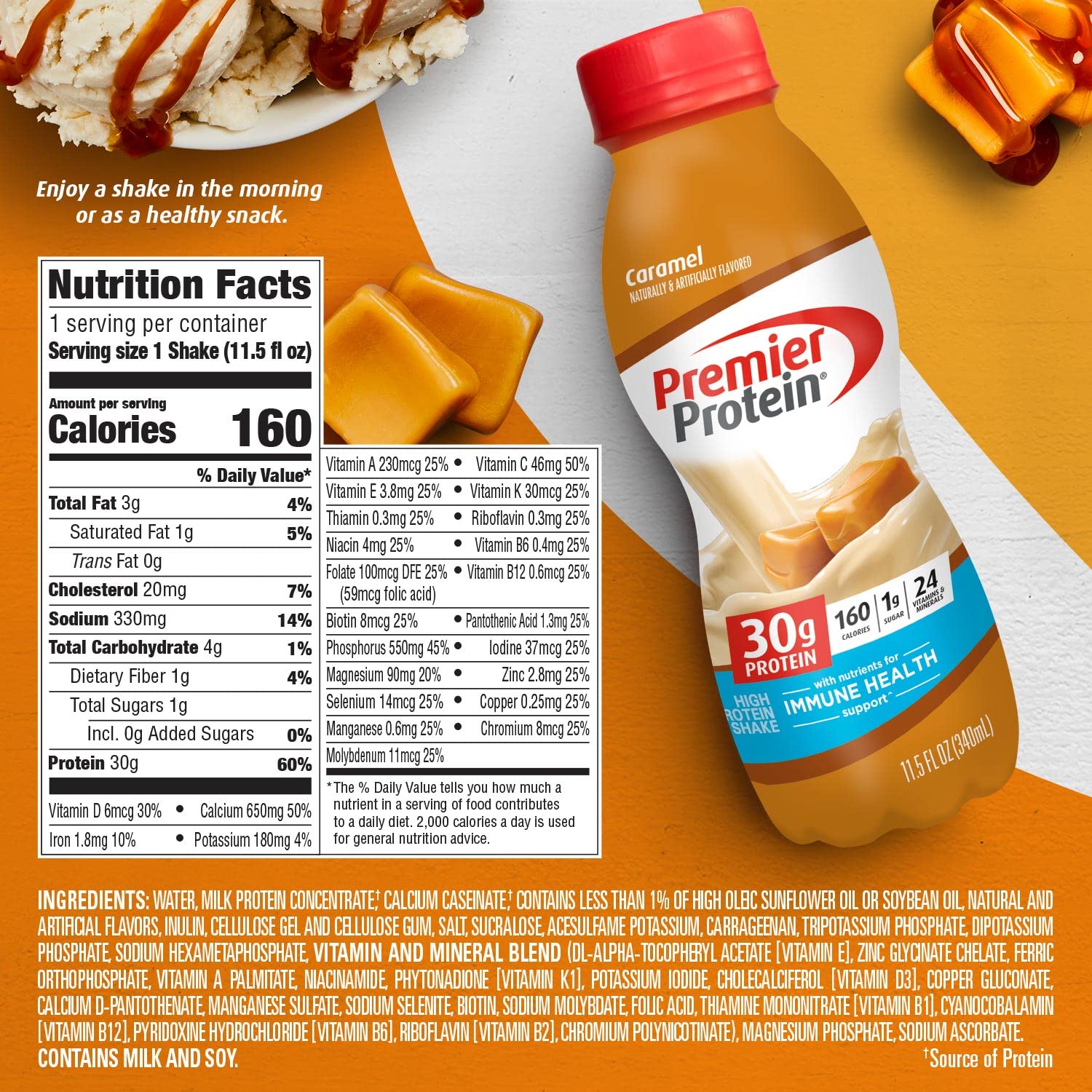 Premier Liquid Protein Shake, Caramel, 30g Protein, 1g Sugar, 24 Vitamins & Minerals Premier Protein buy supplements canada