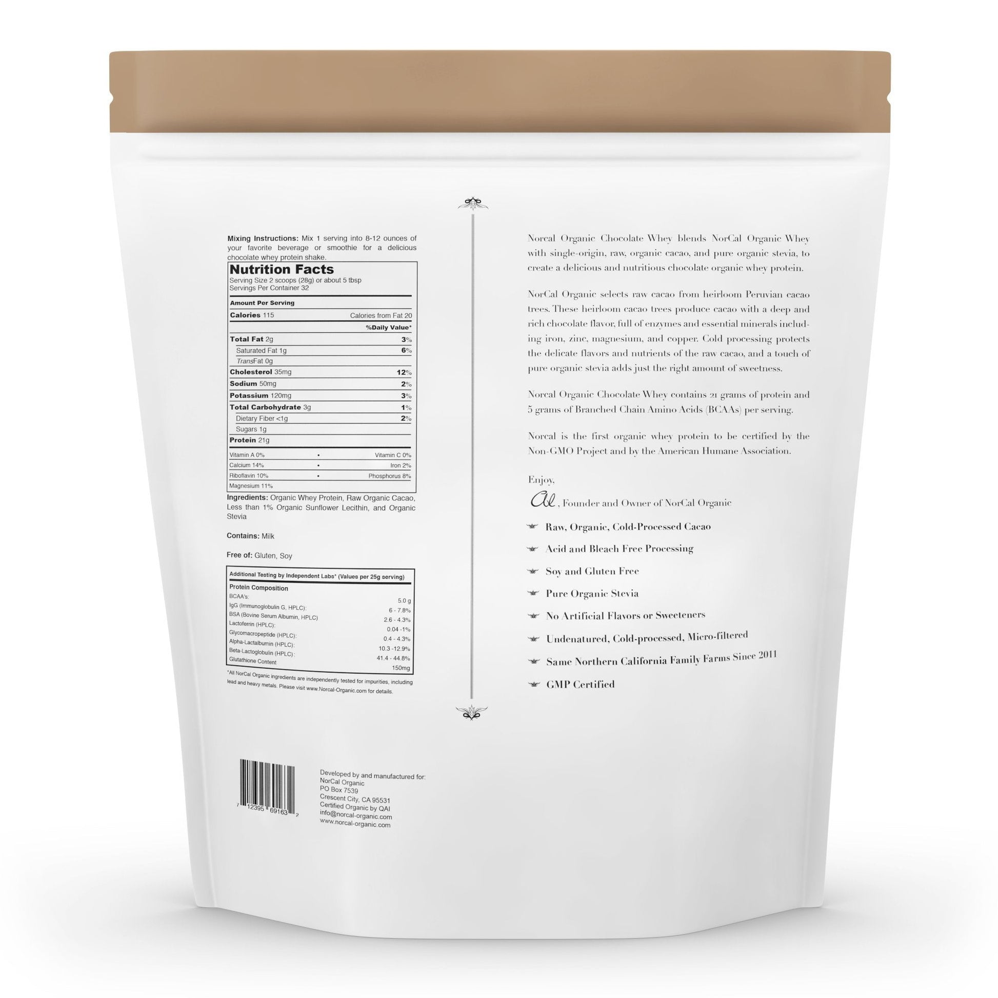 NorCal Organic Chocolate Whey Protein - 2lbs | 100% USA Grass-Fed, USDA Certified NorCal Organic buy supplements canada