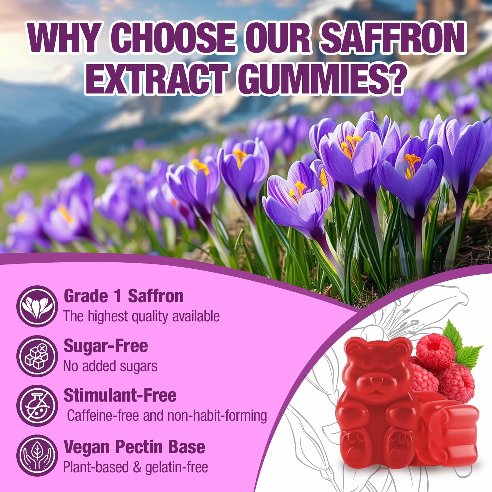 VAJYKEWJY Saffron Gummies (88.5 mg) with Magnesium — Enhanced with St. John’s Wort, Rhodiola, Ashwagandha & Vitamins B6, B12, D3 for Mood & Focus Support — 120 Count VAJYKEWJY buy supplements canada