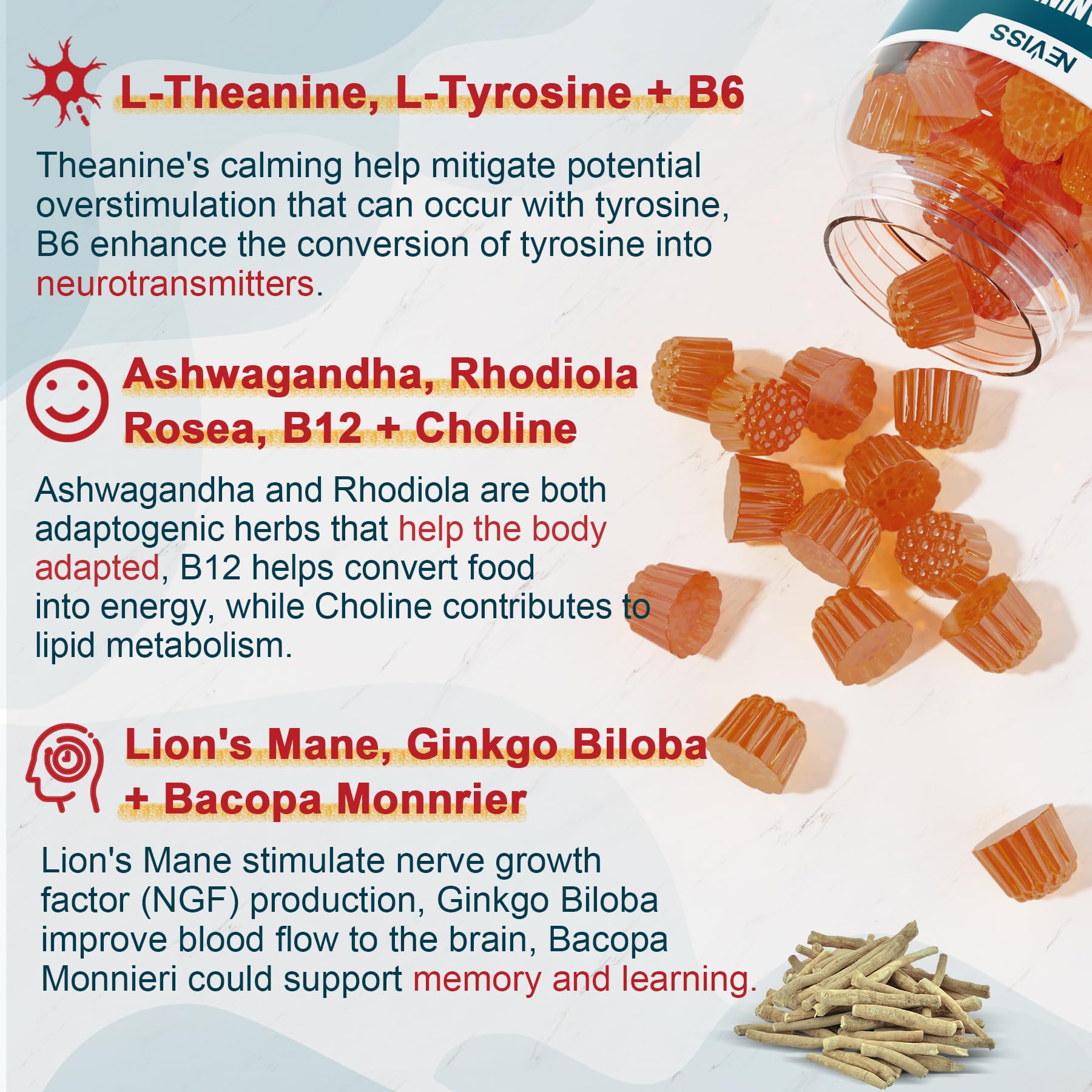 11-IN-1 Brain Supplement for Memory and Focus with L-Tyrosine L-Theanine, Methylated B12 & B6, Lion's Mane Mushroom, Ginkgo Biloba, Bacopa Monnieri, Choline for Focus, Nootropic, Energy, 2Packs NEVISS buy supplements canada