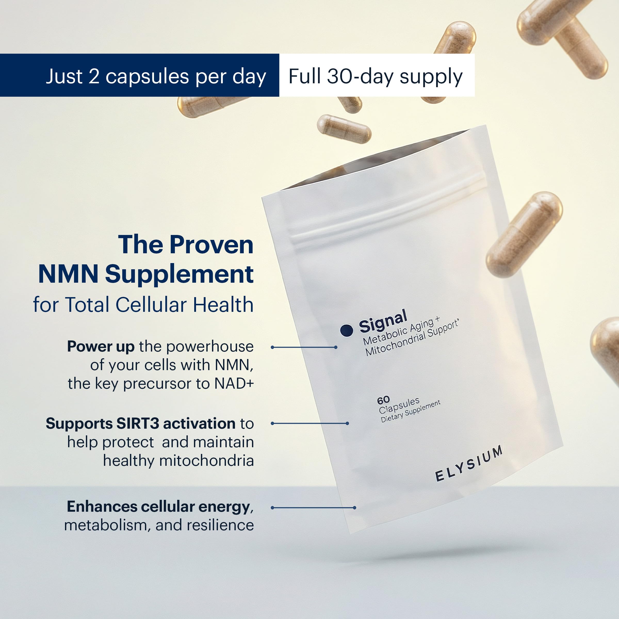 ELYSIUM Signal NMN Supplement - Clinically Proven to Support NAD+ Production, Mitochondrial Function & Metabolic Health - Nicotinamide Mononucleotide and SIRT3 Activation Complex- 30 Day Supply ELYSIUM buy supplements canada