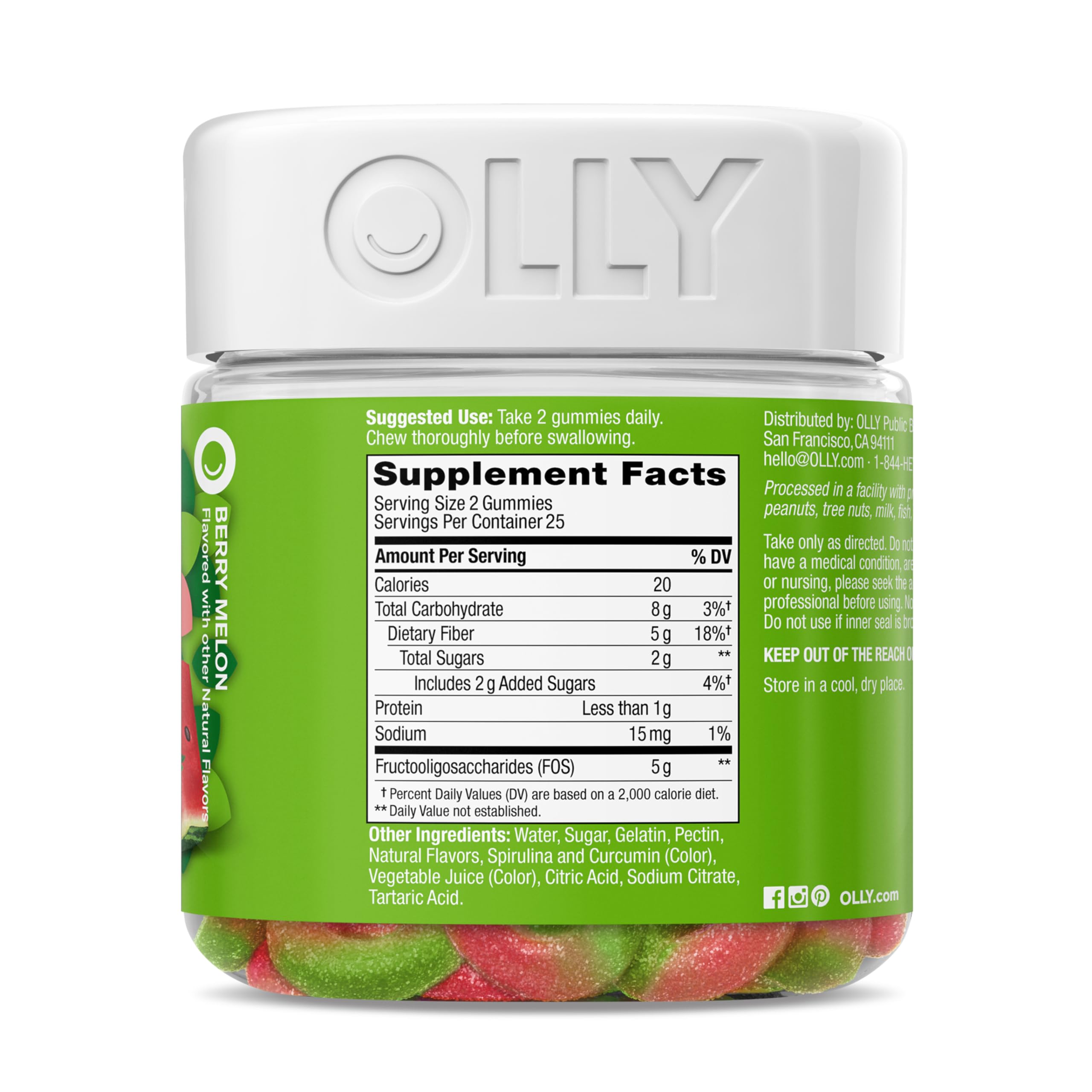 OLLY Fiber Gummy Rings, 5g Prebiotic Fiber, FOS (Fructo-oligosaccharides), Digestive Support, Berry Melon 50ct OLLY buy supplements canada