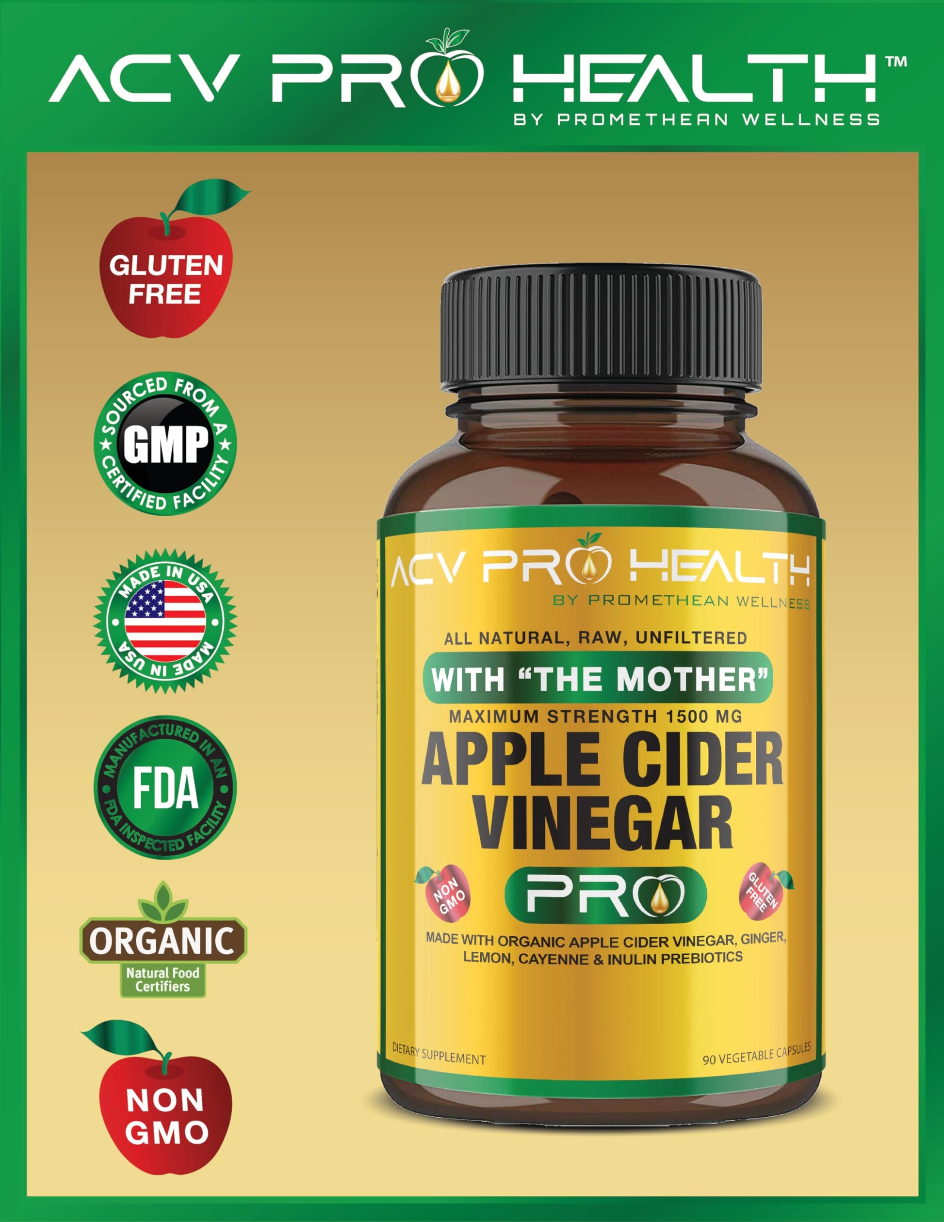 Certified Organic Apple Cider Vinegar Capsules Pro with Mother Acv Pills Detox Promethean Wellness buy supplements canada