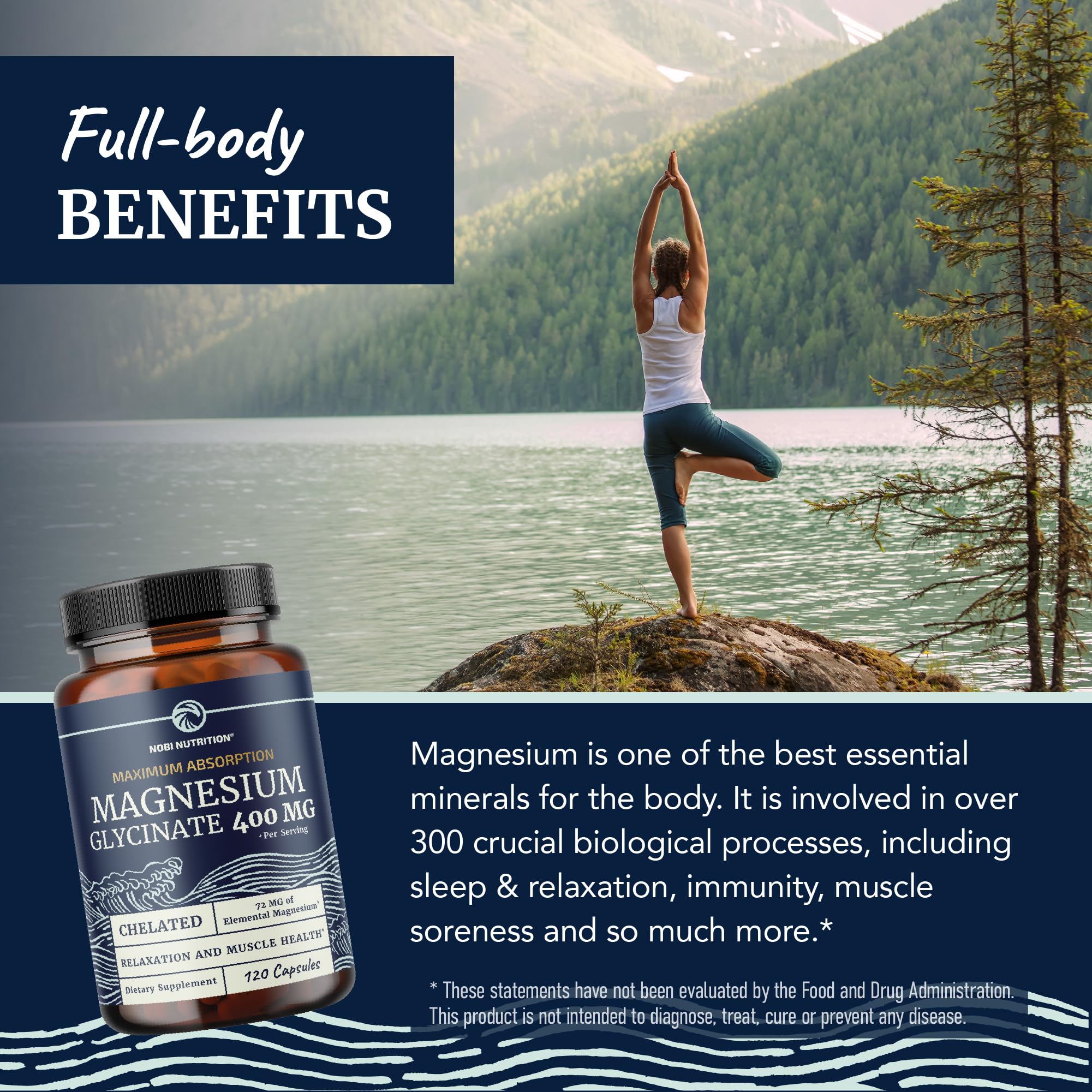 Magnesium Glycinate 400mg | High Absorption Formula for Sleep, Calm, Muscle Relaxation, Heart, Bone & Nerve Support for Women & Men | Chelated Magnesium Glycinate Supplement | 120 Ct (2 Month Supply) Nobi Nutrition buy supplements canada
