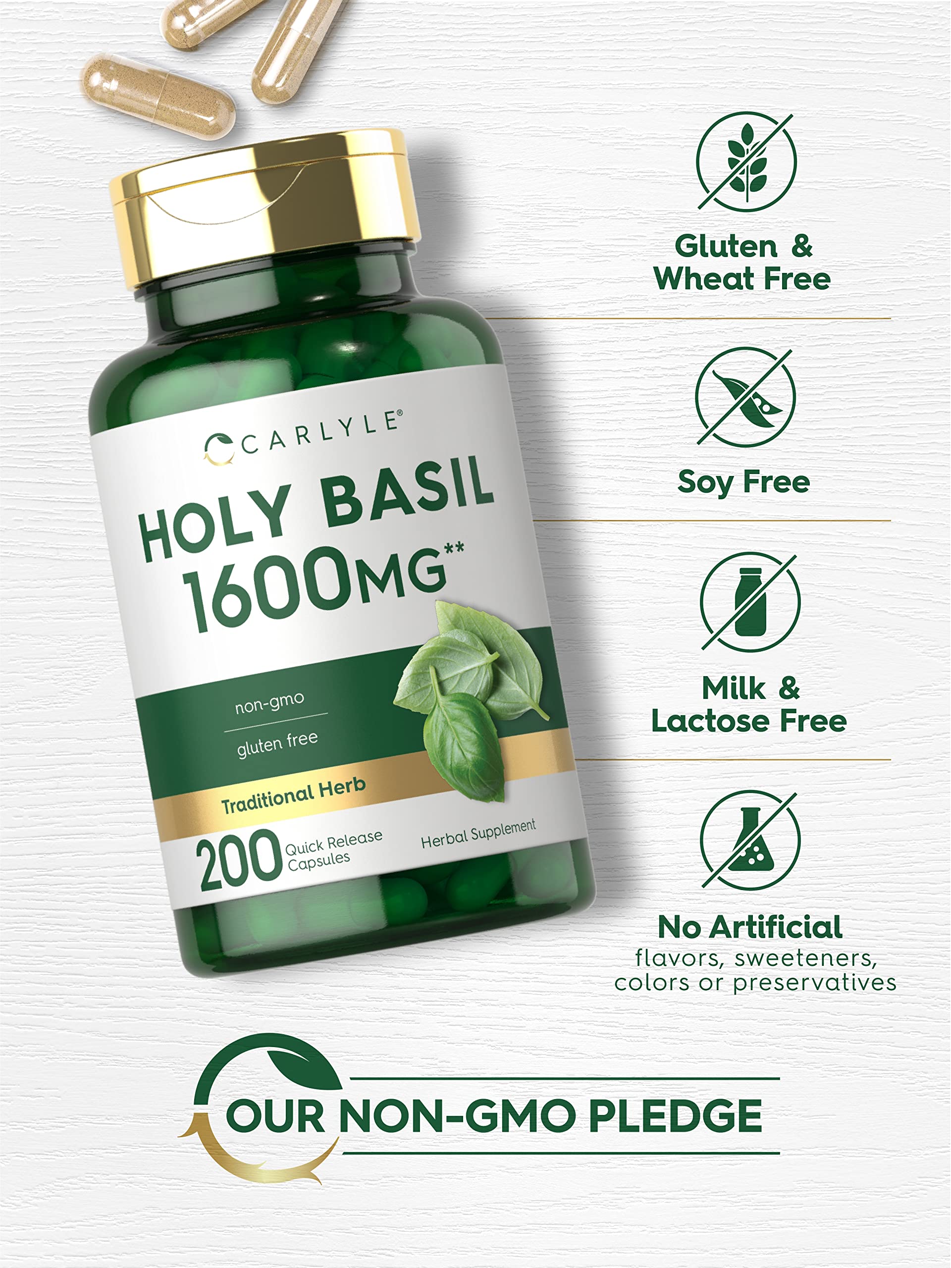 Carlyle Holy Basil Capsules 1600 mg | 200 Count | Tulsi Holy Basil Leaf Extract | Herbal Carlyle buy supplements canada