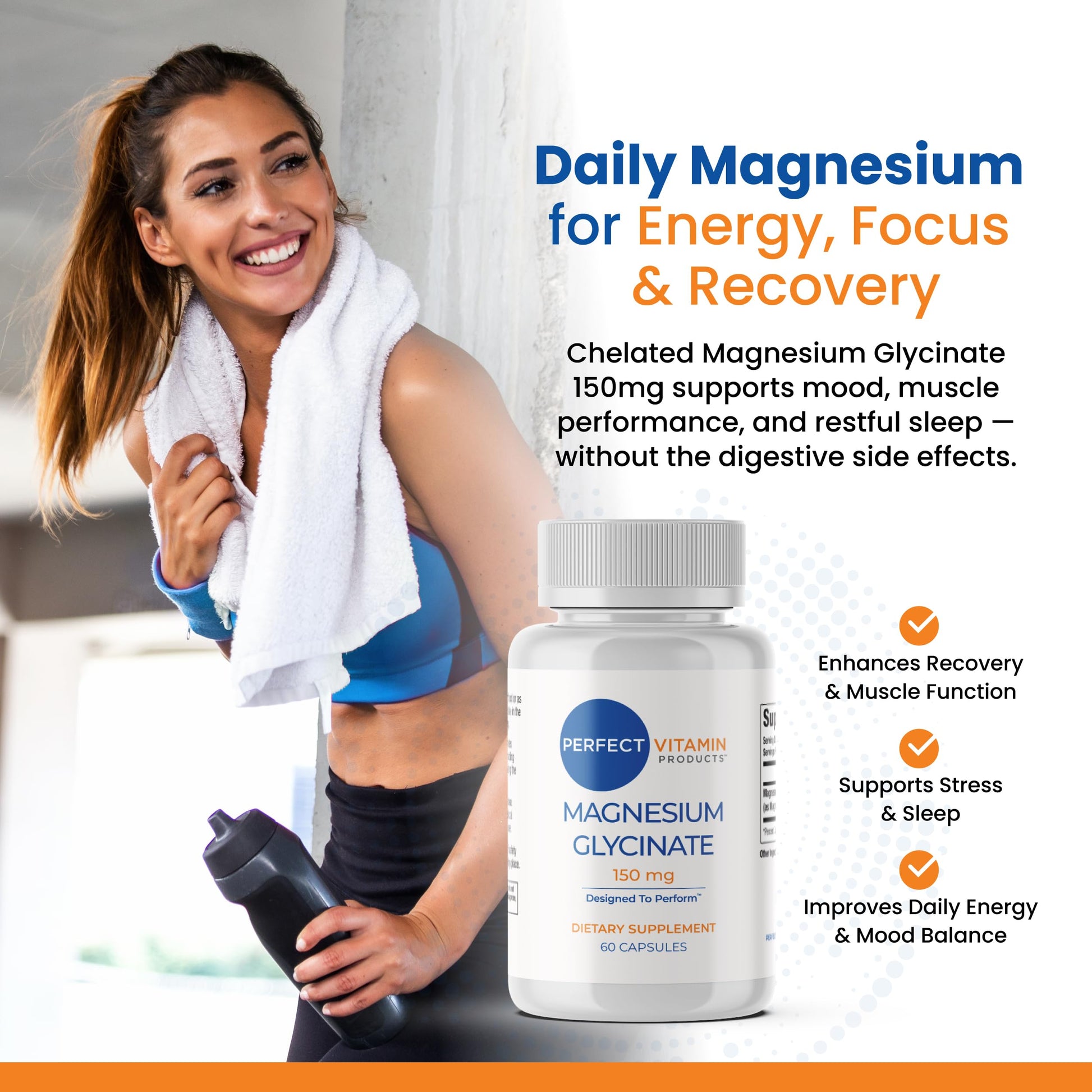 Perfect Vitamin Products Magnesium Glycinate 150mg – Vegan Capsules for Sleep, Stress & Muscle Support – Non-GMO, High Absorption, Gentle on Stomach – (60 Vegan Capsules) Perfect Vitamin Products buy supplements canada