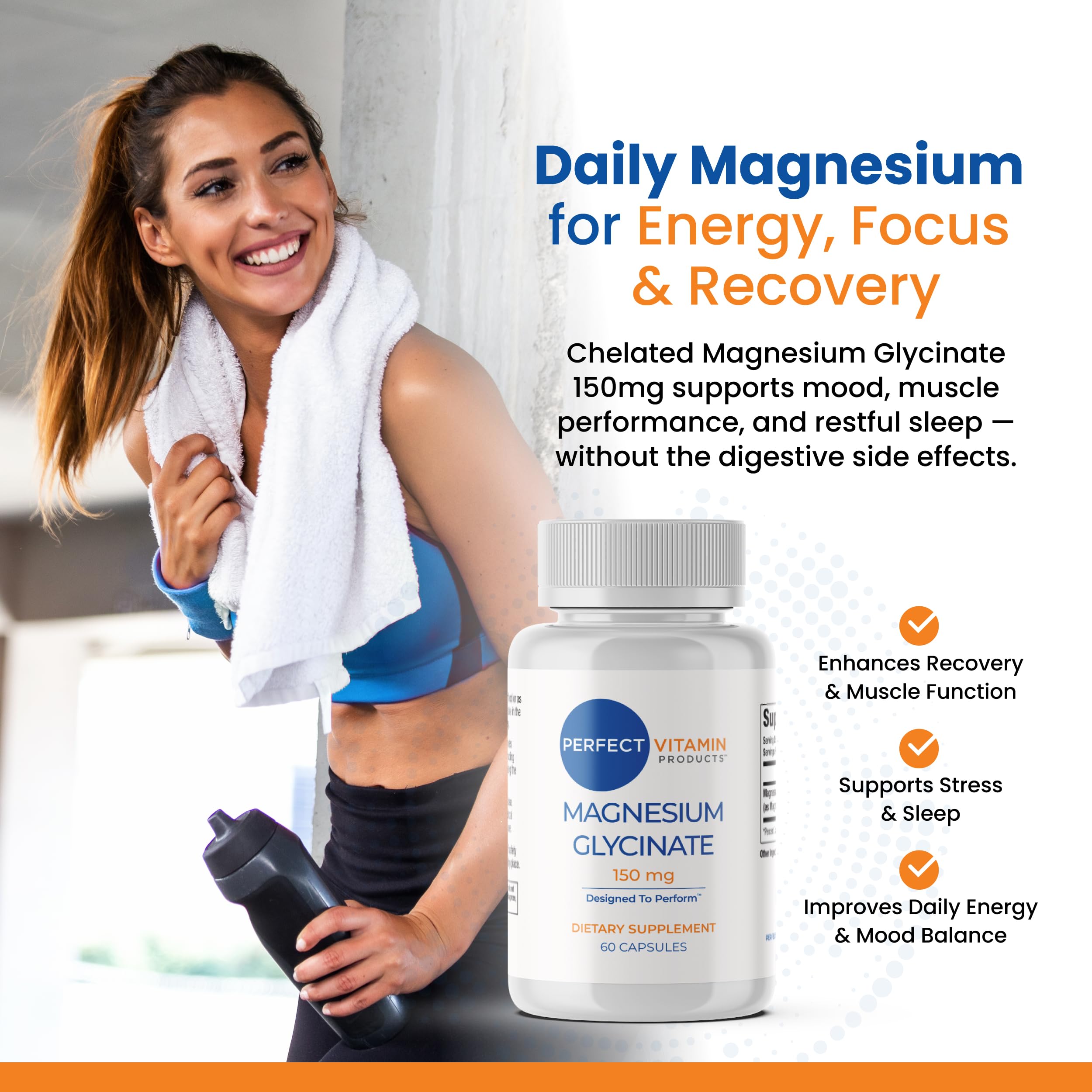 Perfect Vitamin Products Magnesium Glycinate 150mg – Vegan Capsules for Sleep, Stress & Muscle Support – Non-GMO, High Absorption, Gentle on Stomach – (60 Vegan Capsules) Perfect Vitamin Products buy supplements canada