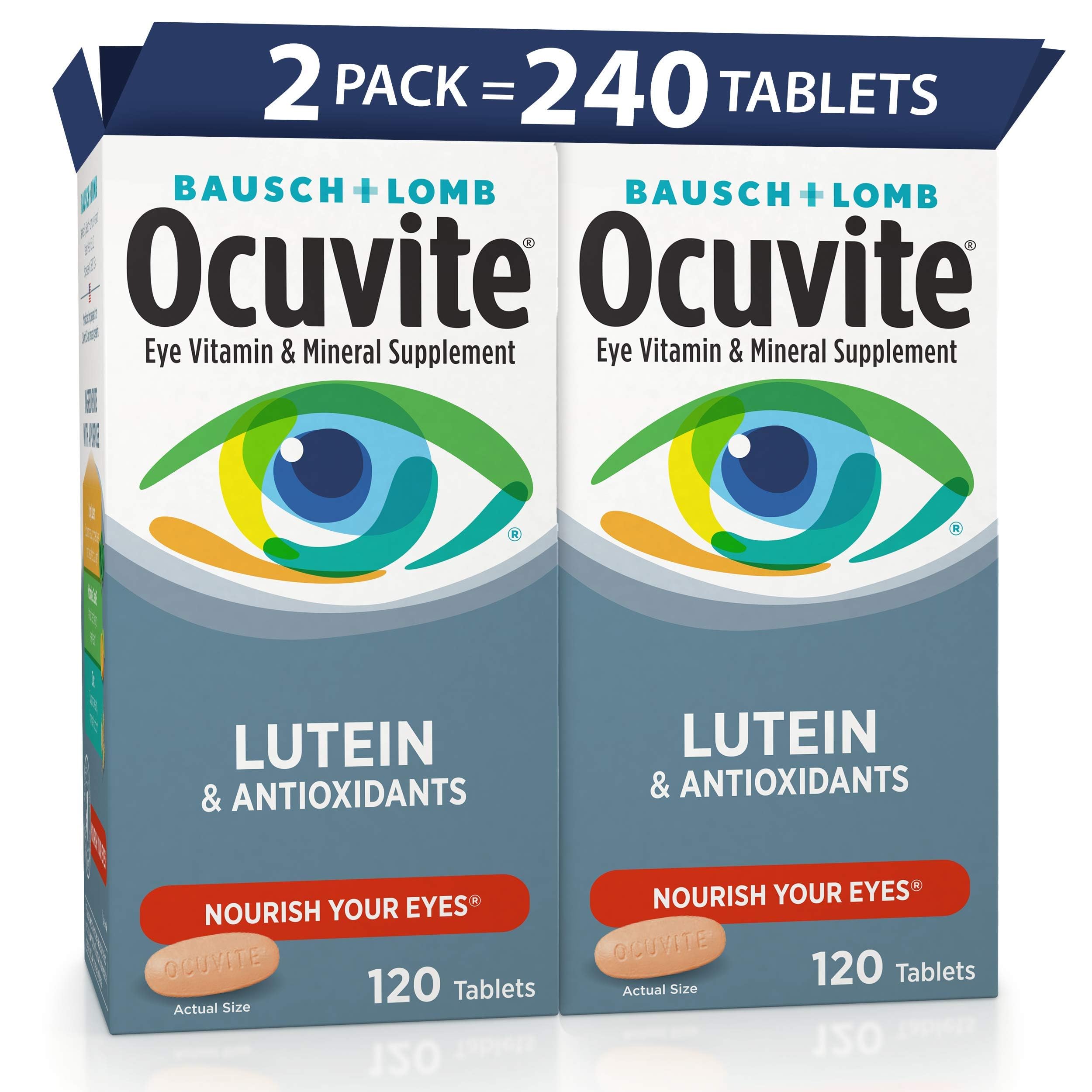 Ocuvite Eye Vitamin & Mineral Supplement, Lutein & Antioxidant Vitamins A, C, E, Zinc for Eye Health, Vitamins for Eyes, 120 Tablets (Pack of 2) Ocuvite buy supplements canada