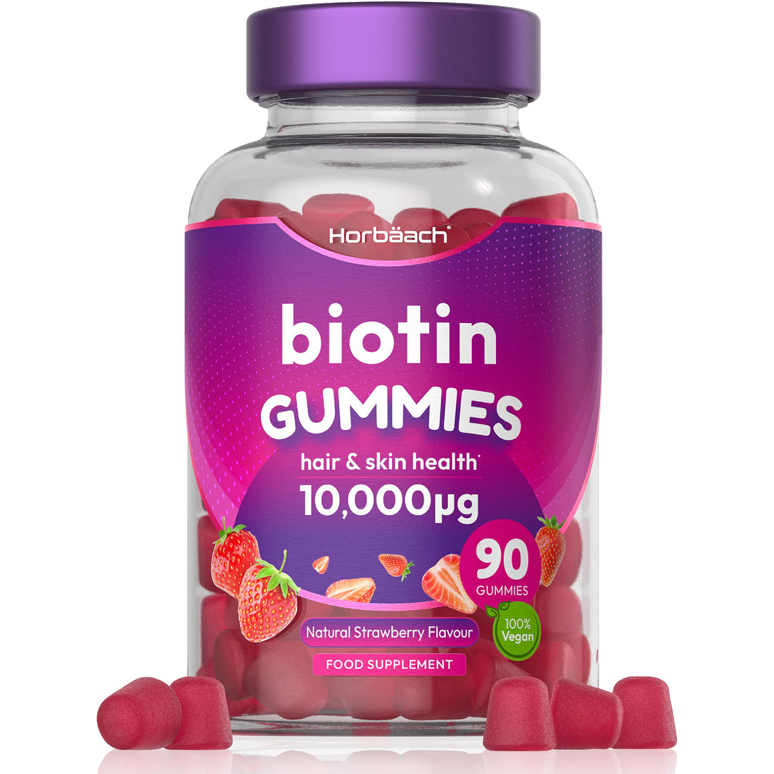 Biotin Gummies 10,000mcg | 90 Vegan Vitamins | Natural Strawberry Flavour Horbäach buy supplements canada