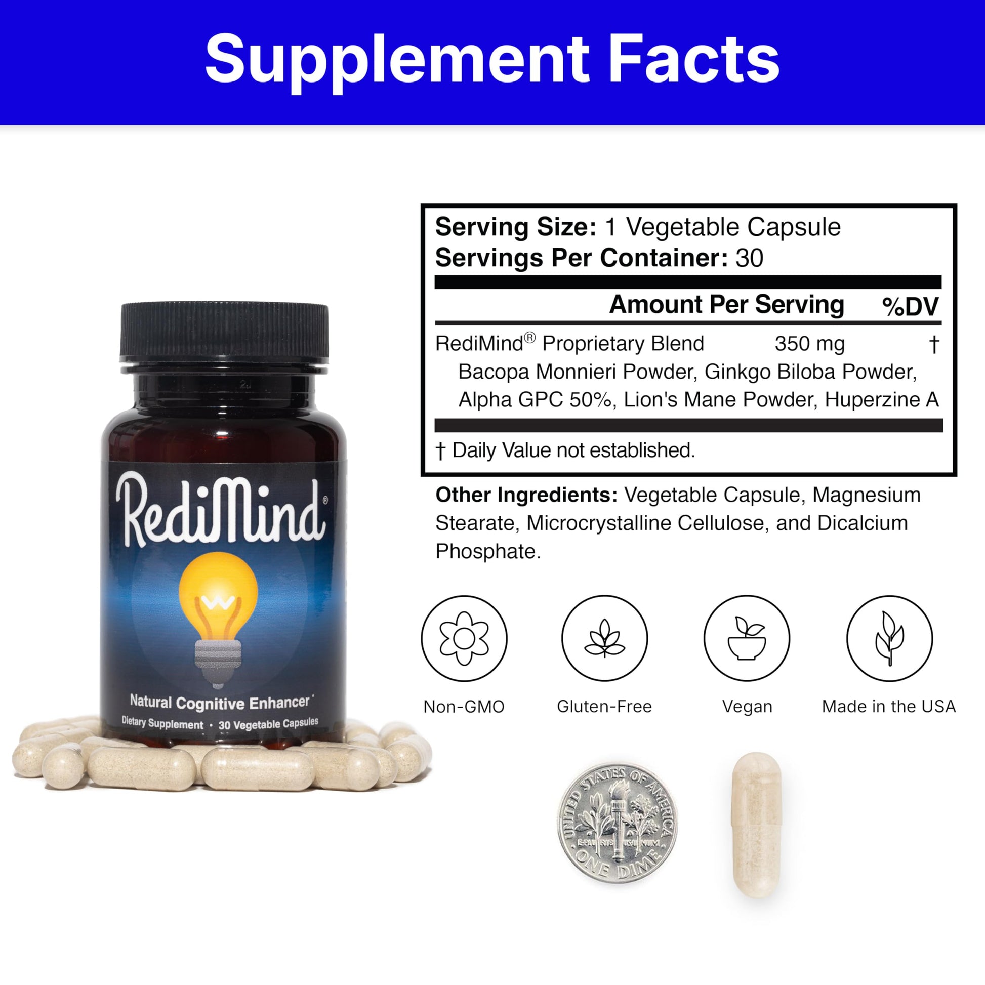 RediMind - Natural Cognitive Enhancement Supplement Capsule - Non-GMO, Vegan, Gluten-Free RediMind buy supplements canada