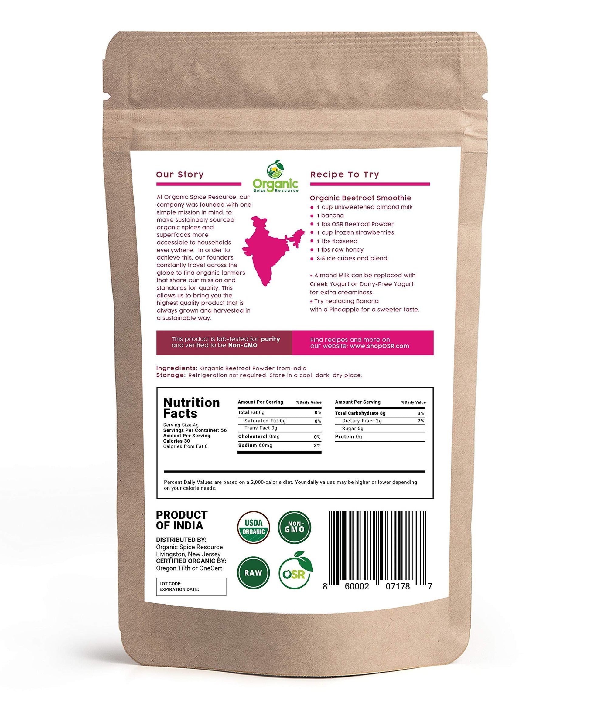 Organic Beet Root Powder | 8 oz or 226g | USDA Organic Approved, Raw and Non GMO Organic Spice Resource buy supplements canada