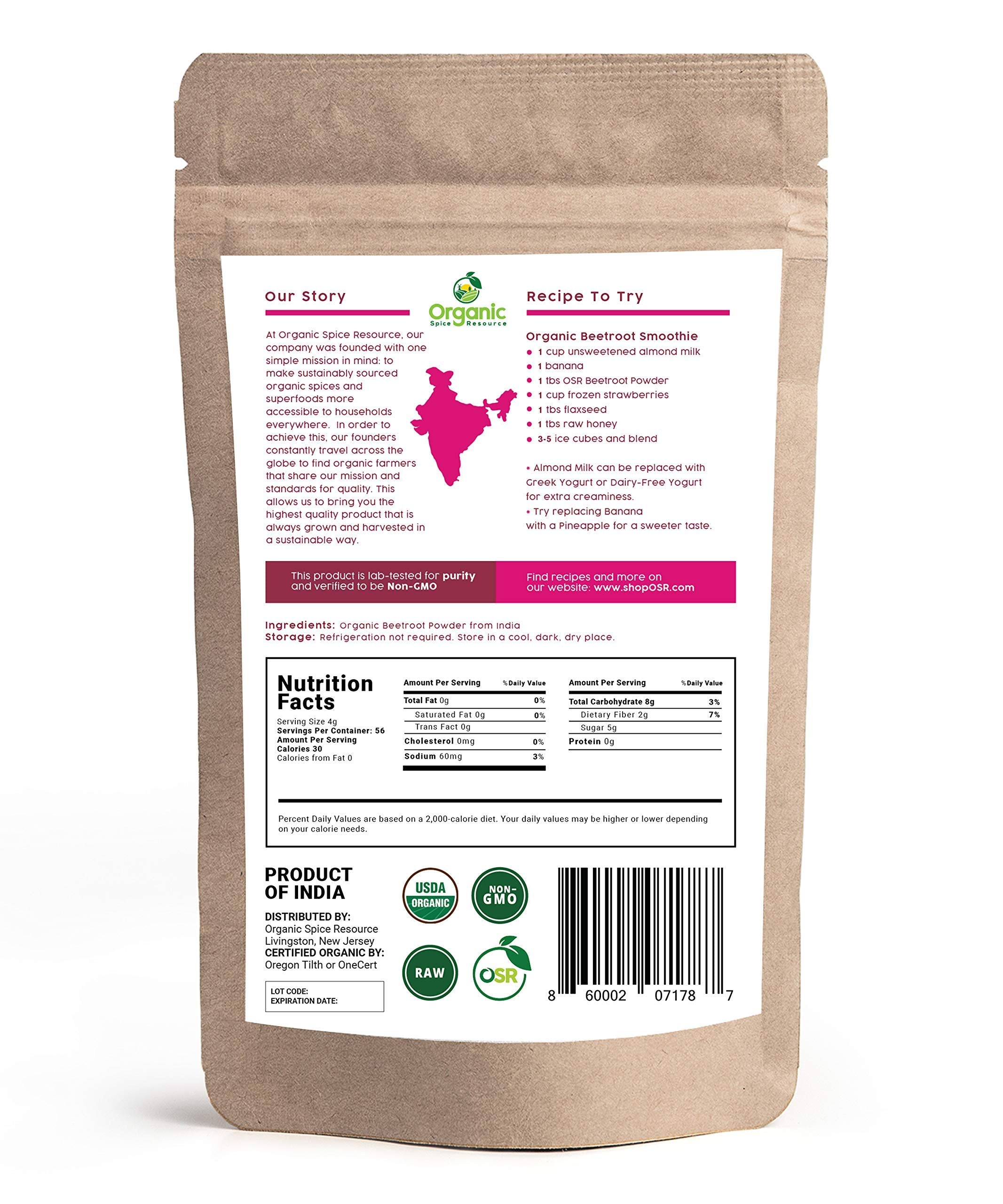 Organic Beet Root Powder | 8 oz or 226g | USDA Organic Approved, Raw and Non GMO Organic Spice Resource buy supplements canada