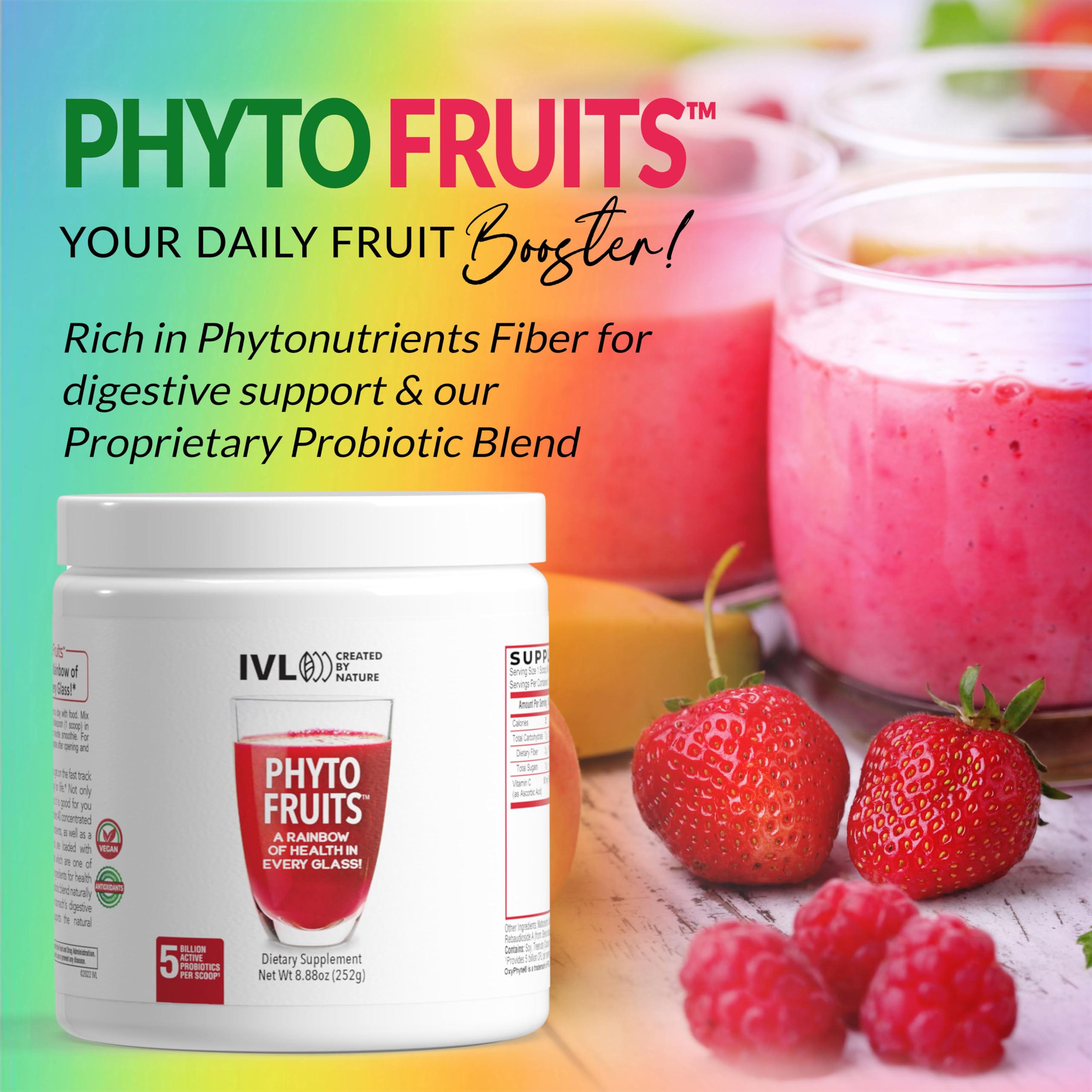 IVL - Phyto Fruits Superfood Powder - Support Energy - Digestive & Probiotic - Antioxidant - Vegan - 40 Fruits and Nutrients Plus 6 Probiotic Strains (30 Servings, 8.88 oz) IVL buy supplements canada