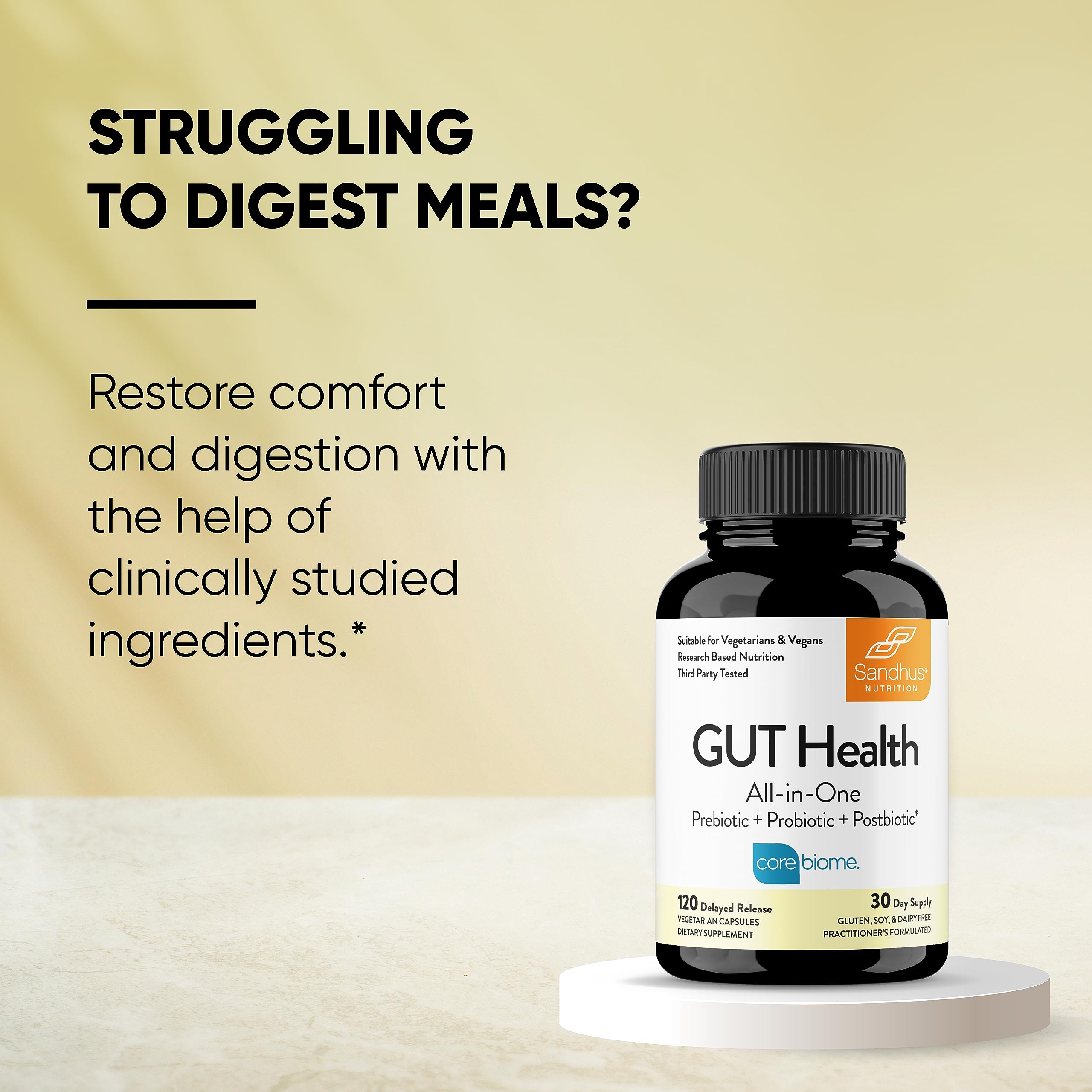 Sandhu's Gut Health - Prebiotic, Probiotic, Postbiotic & L-Glutamine | Digestive Health, Colon, Probiotic Total Supplements | 120 Delayed Release Capsules Sandhu's buy supplements canada