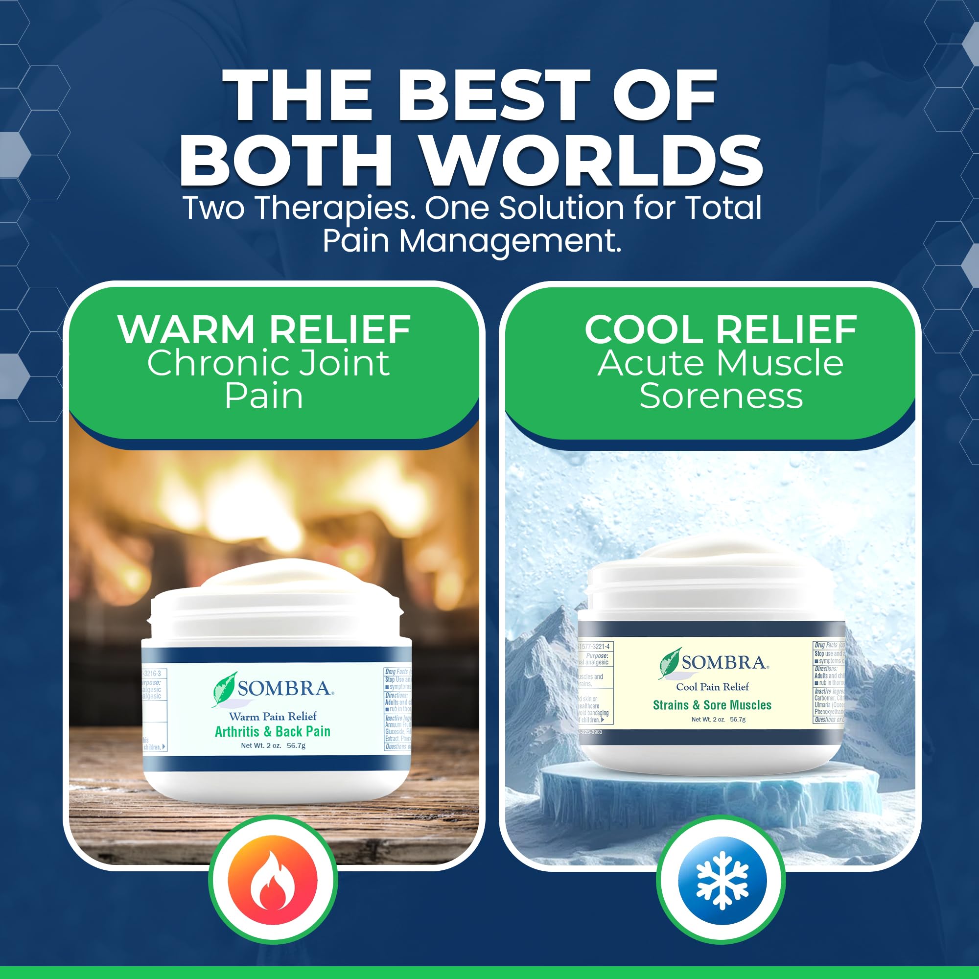 Sombra Warm & Cool Pain Relief Gel, Warm Relief for Arthritis and Chronic Pain Pre-Workout Muscle Rub, Cold for Swelling, Soreness, Post-Workout, Free of Artificial Fragrances, 2oz Per Jar Sombra buy supplements canada