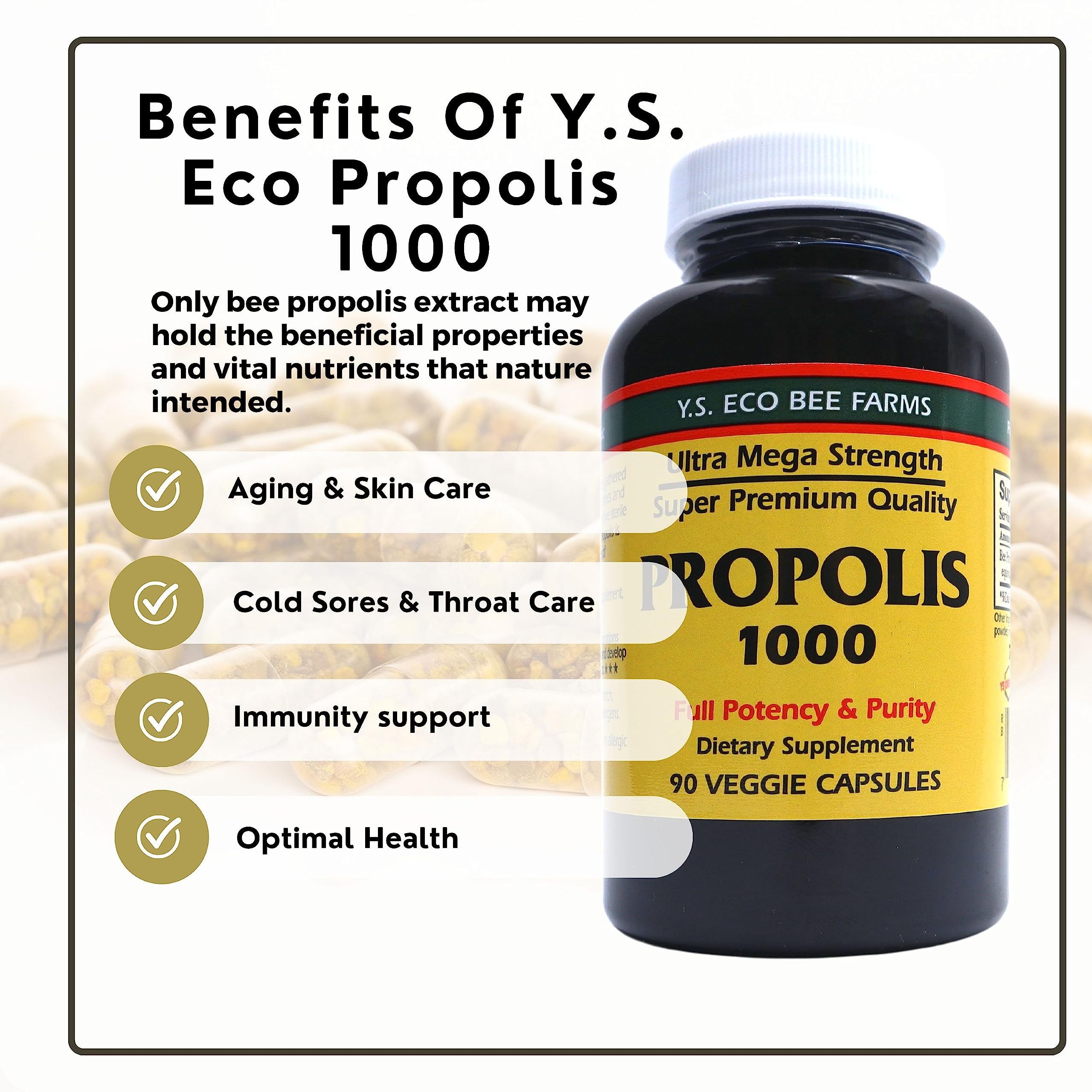 Y.S. Organic Bee Farms Propolis-Raw Unprocessed 1000mg - Your Gateway to Wellness - 90 Capsules with Bonus worldwidenutrition Multi Purpose Key Chain Worldwide Nutrition buy supplements canada