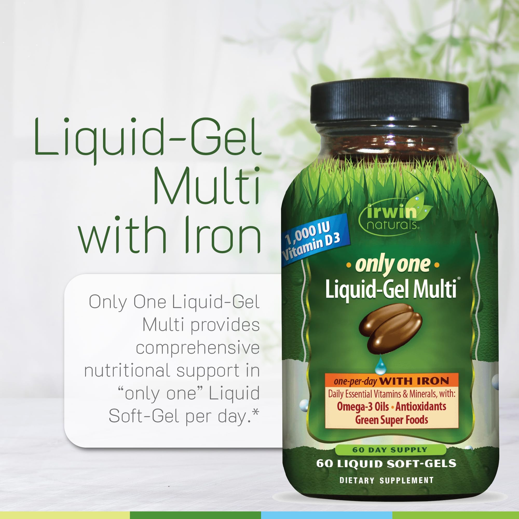 Irwin Naturals Only One Liquid-Gel Multi with Iron - 60 Liquid Softgels - Daily Essential Vitamins, Minerals, Antioxidants, Omega-3s & Green Super Foods Irwin Naturals buy supplements canada