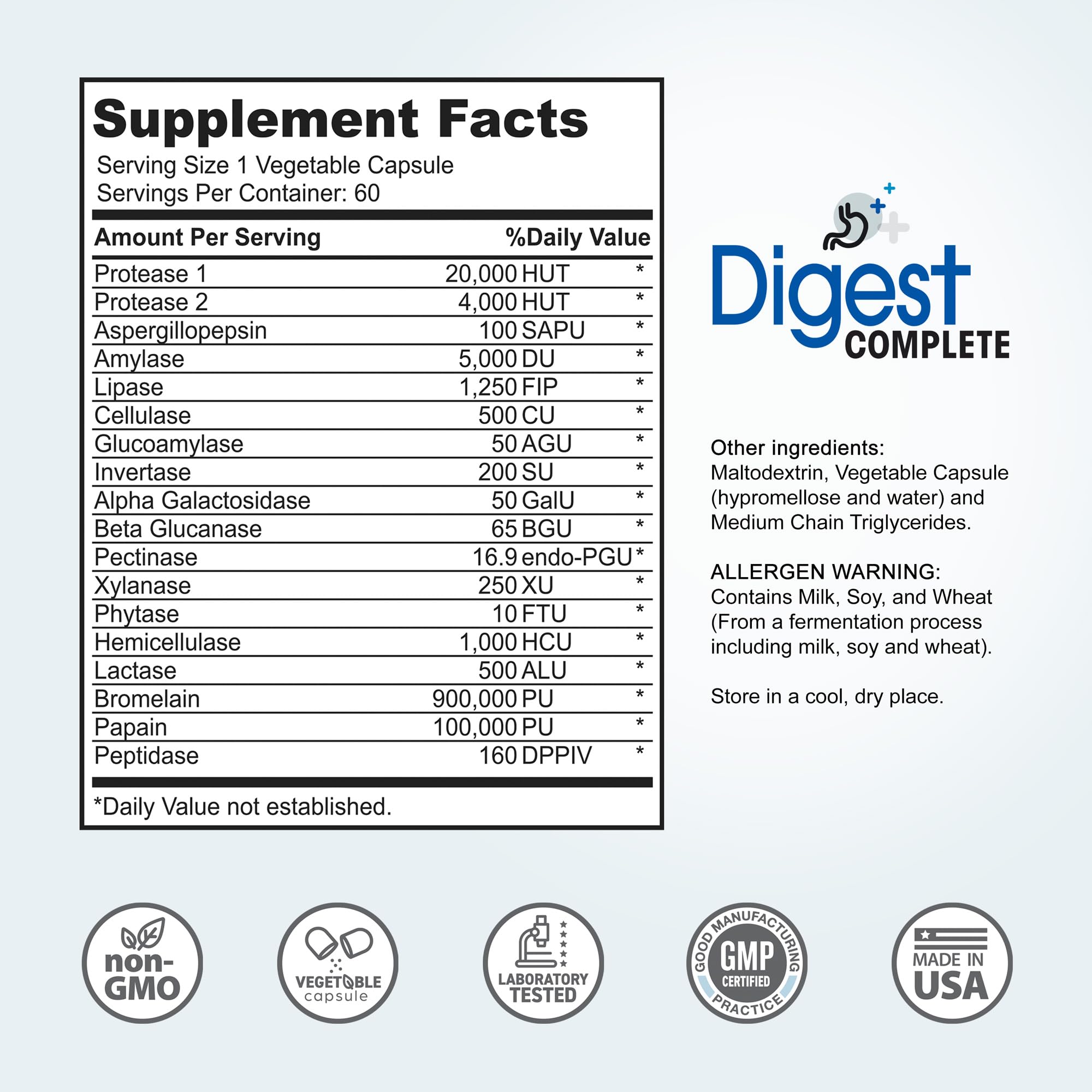 Digest Complete 2-in-1 Probiotic Digestive Enzymes, 60 Capsules