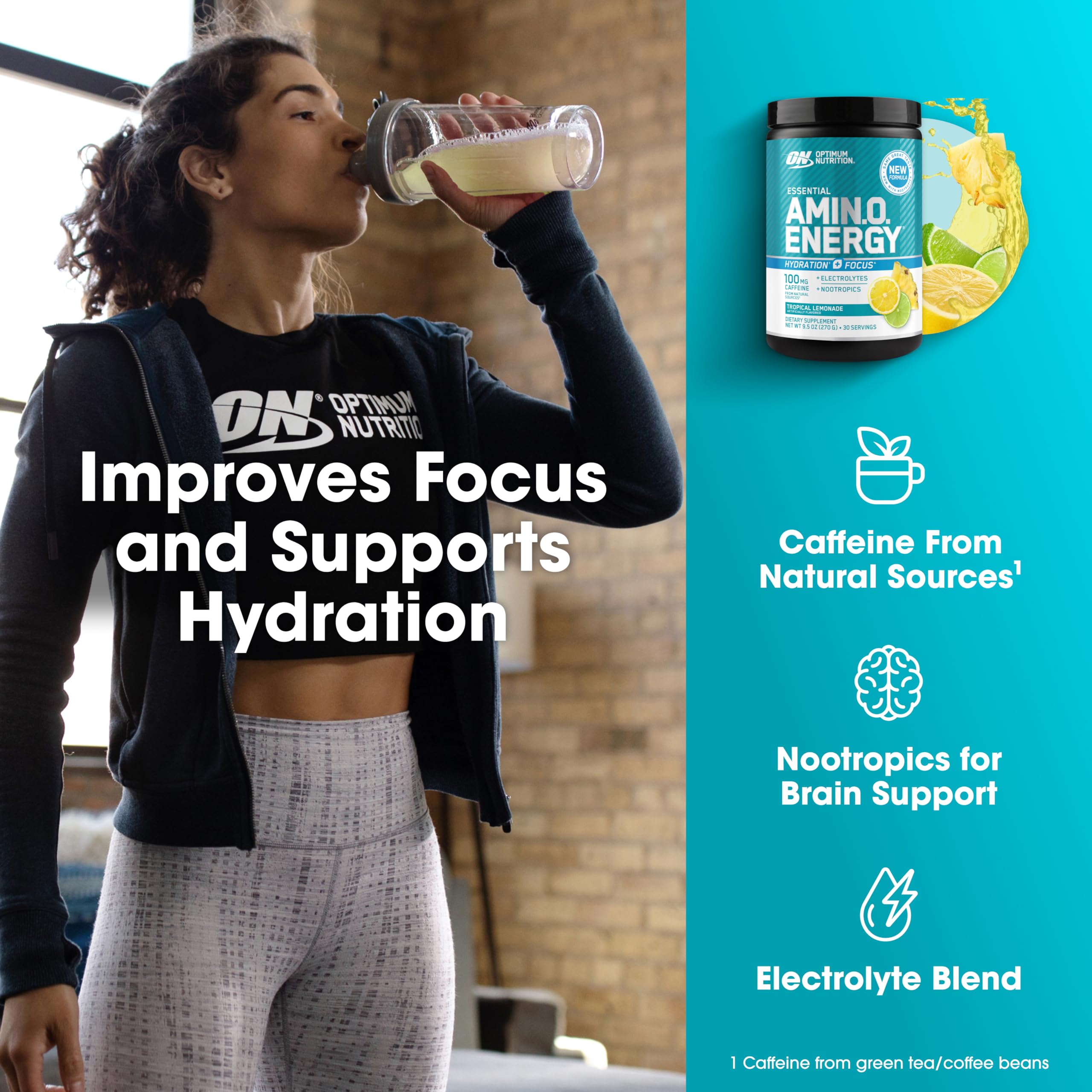Optimum Nutrition Amino Energy Powder Plus Focus, with BCAA, Electrolytes, and Caffeine, Tropical Lemonade, 30 Servings (Packaging May Vary) Optimum Nutrition buy supplements canada