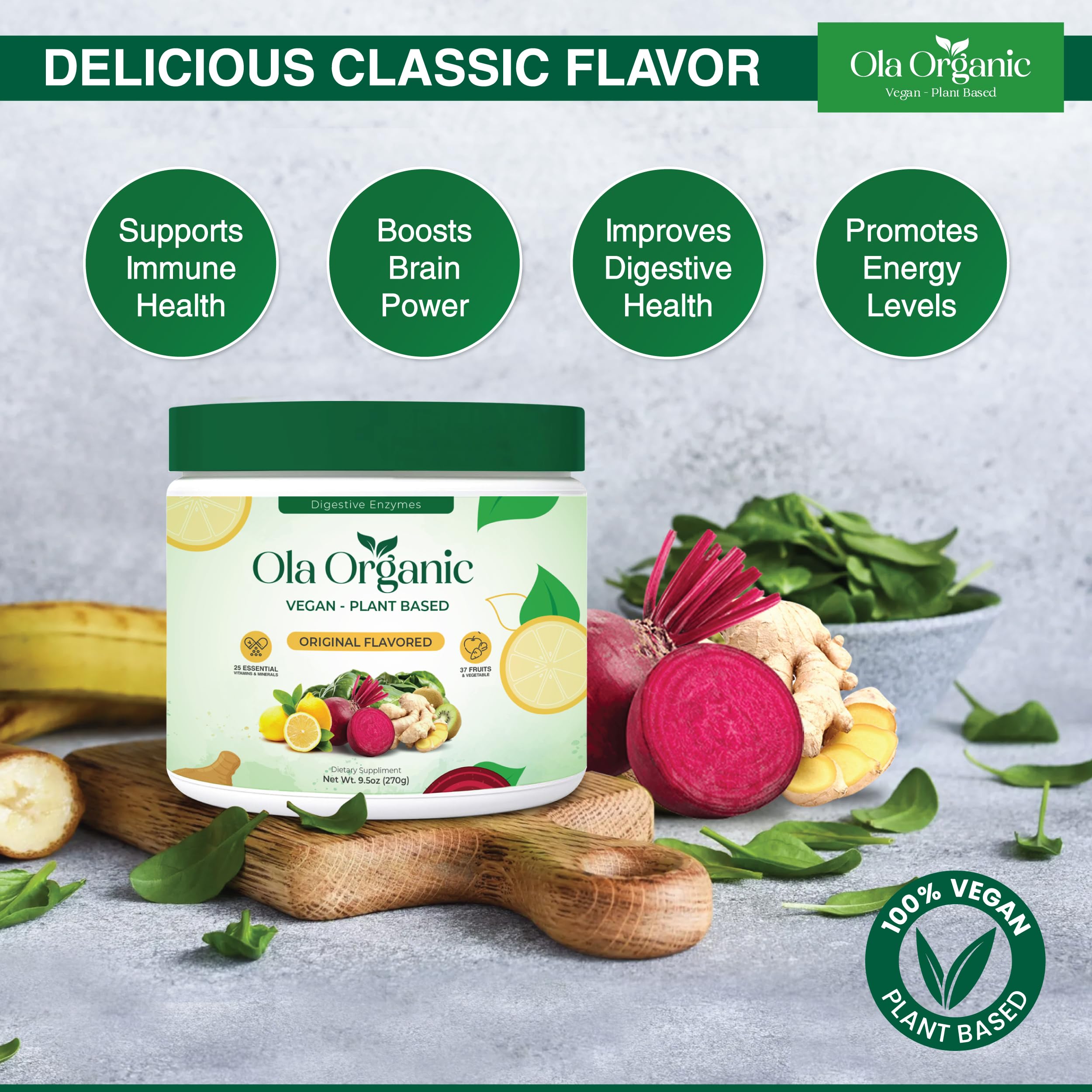 Ola Organic Greens Superfood Powder – Blend of 11 Cruciferous Vegetables with Phytonutrients – Supports Energy, & Immune Health Support – Non-GMO Vegetable Supplement (270g Jar) Ola Organic buy supplements canada