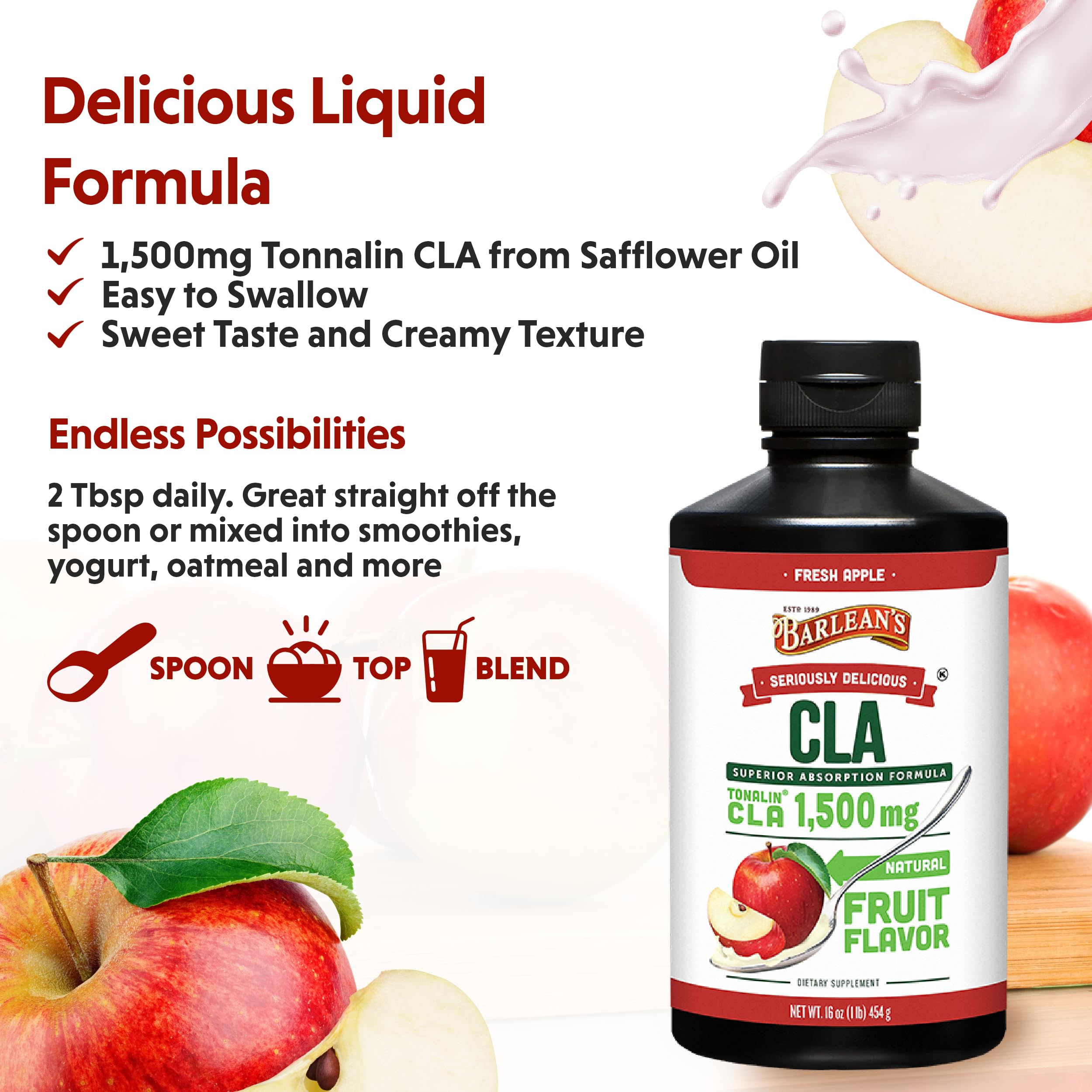 Barlean's Fresh Apple with 1,500 mg of Tonalin CLA - Gluten-Free, Vegan, Kosher Barlean's buy supplements canada