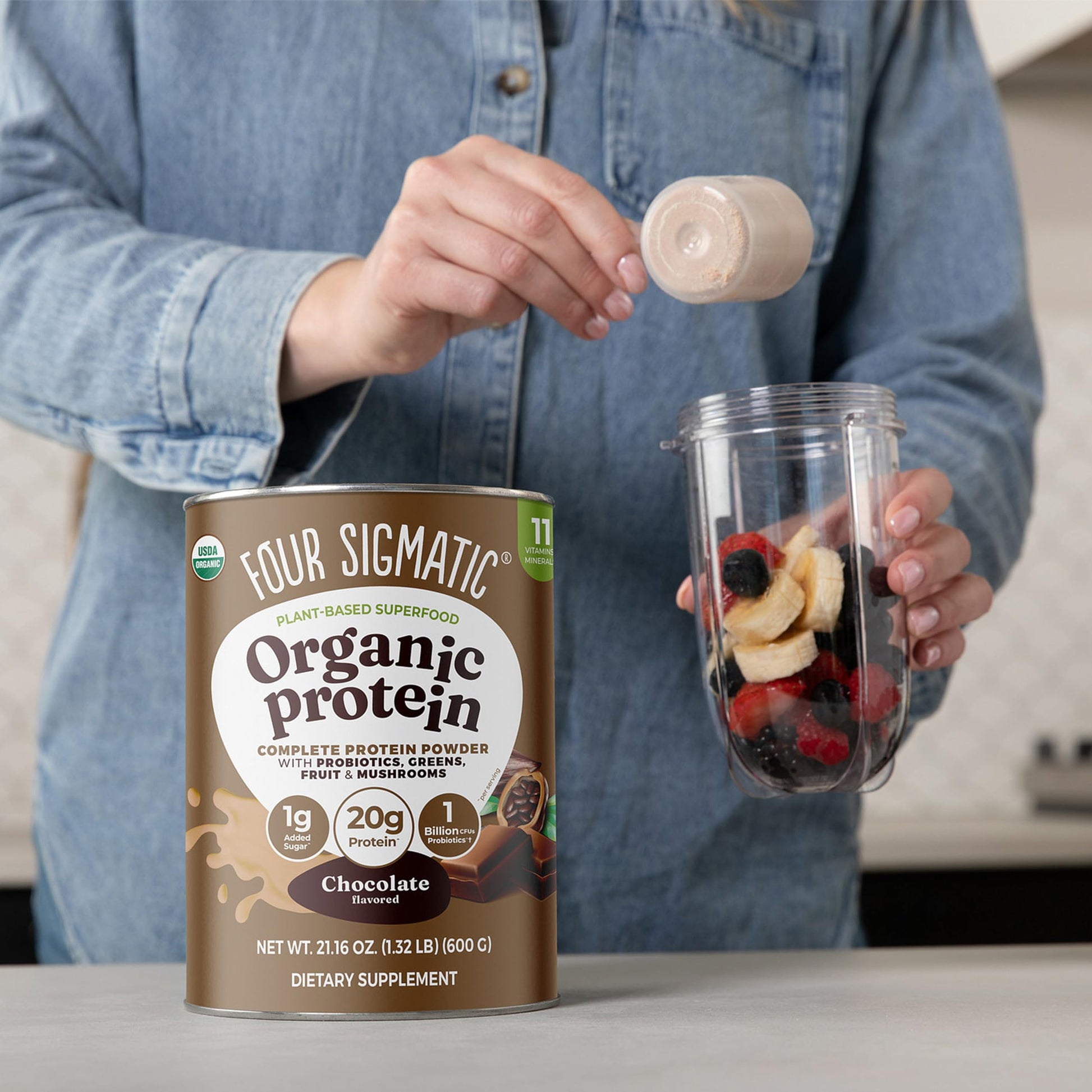 Four Sigmatic Organic Plant-Based Protein Powder | Clean Vegan Protein Elevated with Lion’s Mane, Chaga, Cordyceps and More for Brain Function and Immune Support | Creamy Cacao, 21.16 oz Four Sigmatic buy supplements canada