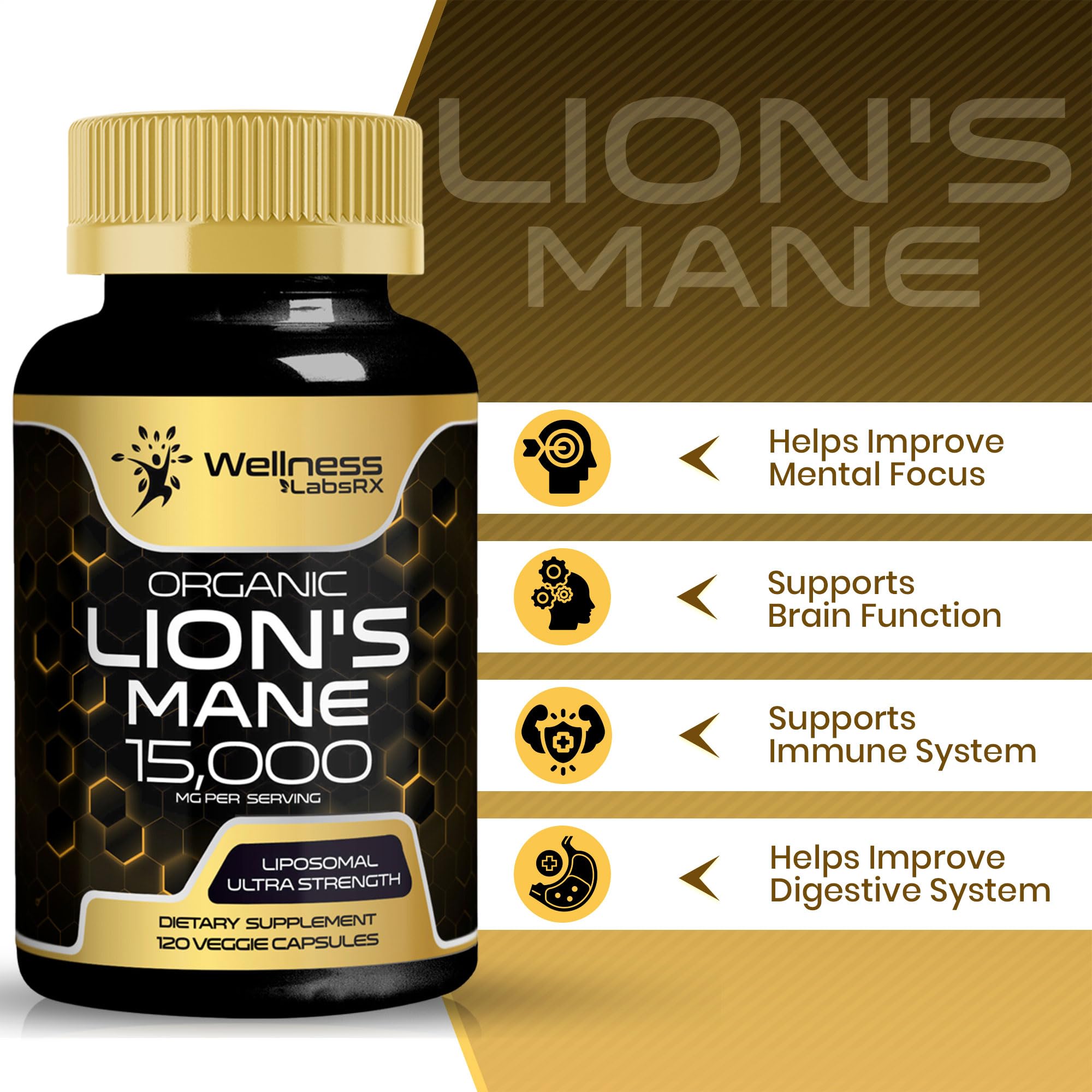 Lions Mane Supplement Capsules - 120 Count - Mushroom Supplement, Brain Supplements WELLNESS LABSRX buy supplements canada