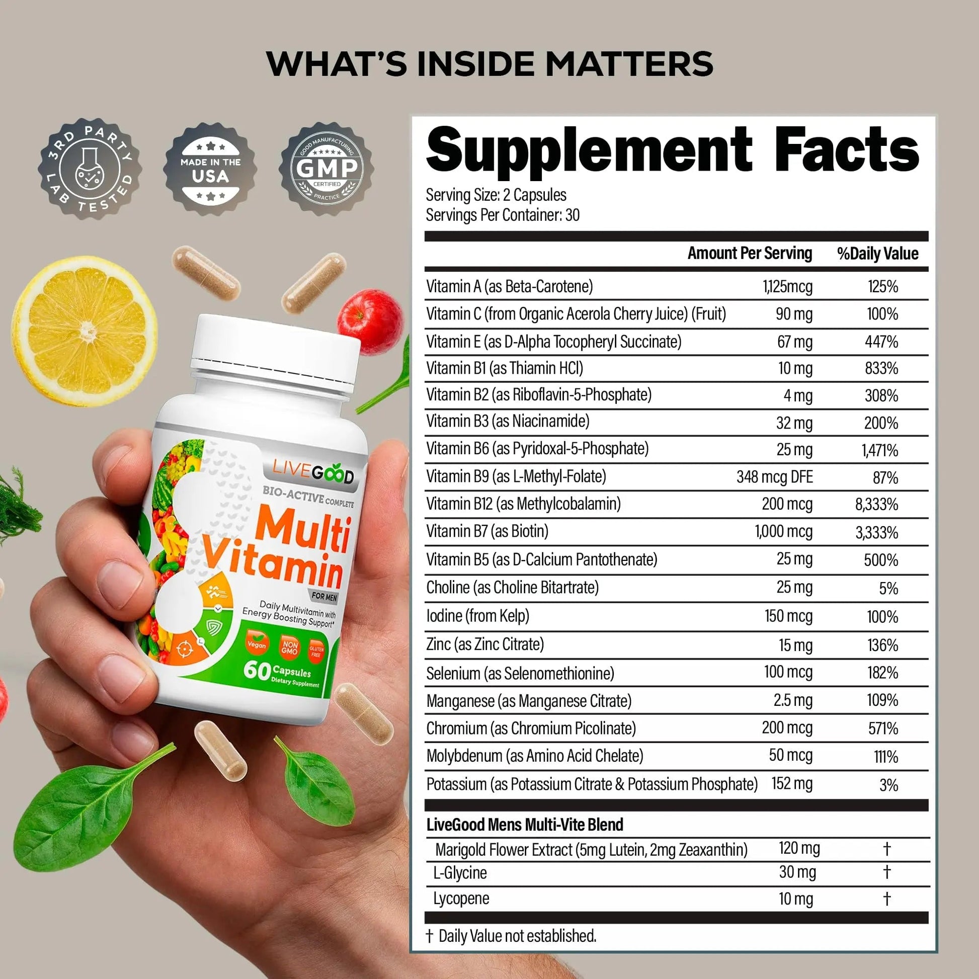 LiveGood Bio-Active Complete Multivitamin for Men, Daily Men’s Multi with 24 Essential Vitamins and Minerals for Energy, Immunity LIVEGOOD buy supplements canada