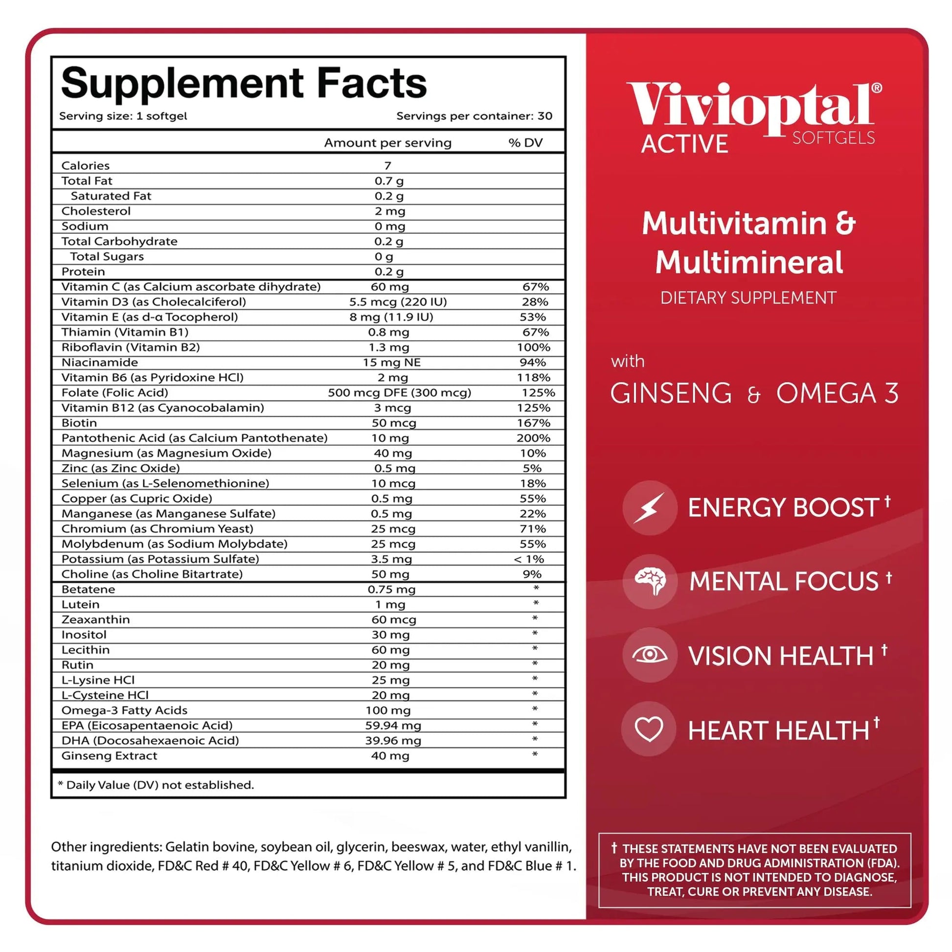 Vivioptal Active, 30 Softgels, Ginseng & Omega 3, Multivitamin & Multimineral, Gluten Free, German Formula Vivioptal Vitamins buy supplements canada