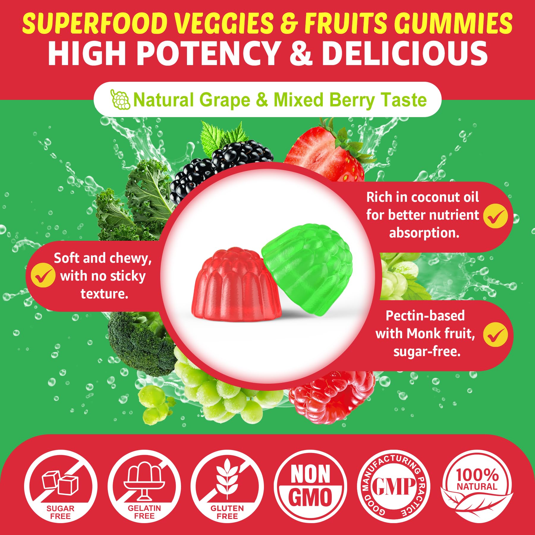 Super Greens Gummies, Daily Green Superfood Supplement w/Spirulina, Chlorella, Mushrooms, Probiotics, Multivitamins, 50+ Super Greens & Veggies Gummies to Boost Immunity, Energy & Gut Health, 120cts EnvyCure buy supplements canada