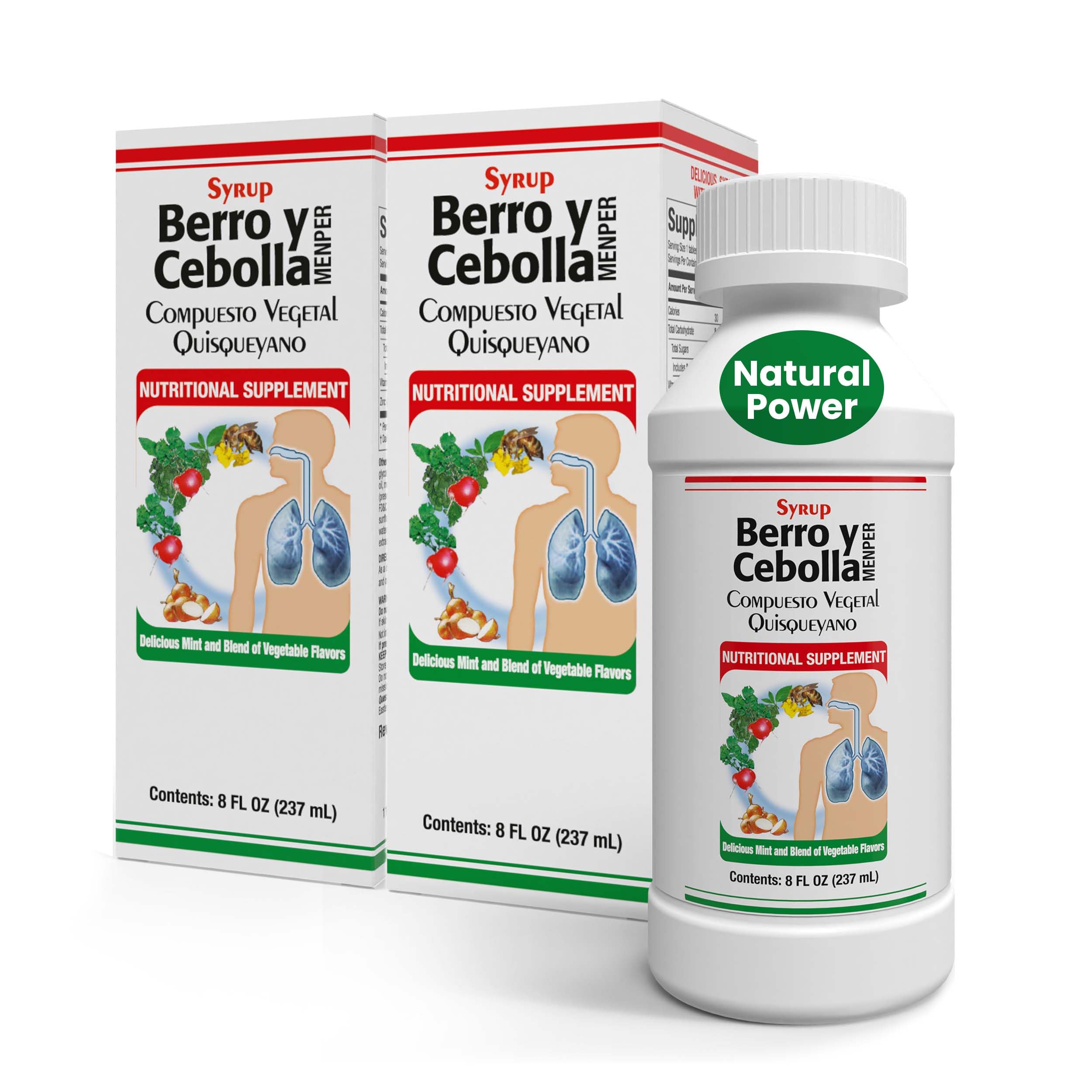 Jarabe Berro y Cebolla Immune Support Syrup with Vitamin D, Zinc & Natural Herbal Extracts – Eucalyptus, Honey, Onion, Garlic & More – Teens & Adult Wellness Formula – 8 Fl Oz Each | 2-Pack Berro y Cebolla MENPER buy supplements canada