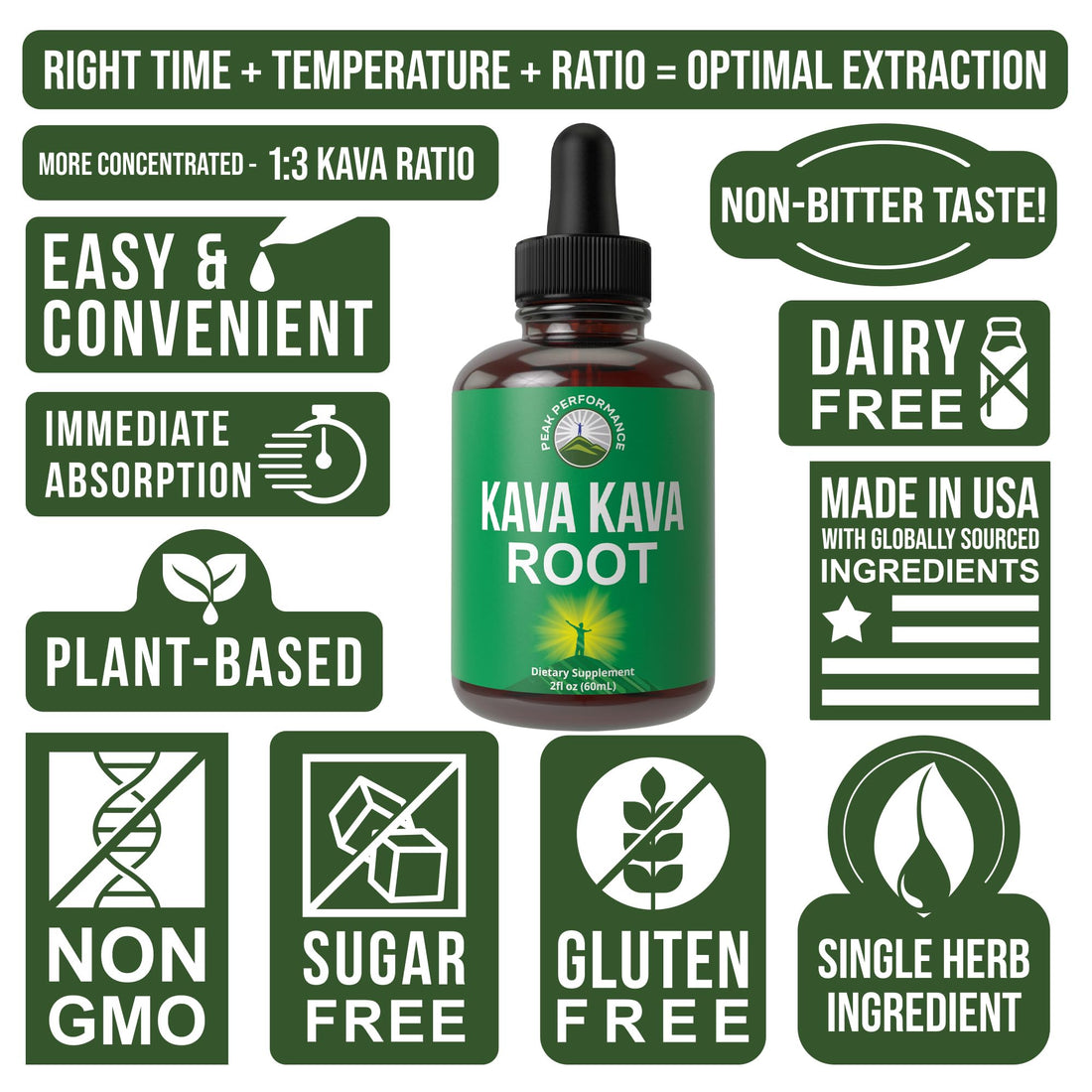 Peak Performance Kava Kava Root Extract Calming Liquid Drops More Concentrated - 1:3 Extraction Ratio. Vegan Supplement Aid for Relaxation, Natural Sleep. Sugar Free Gluten Free USA Tested Tincture Peak Performance buy supplements canada