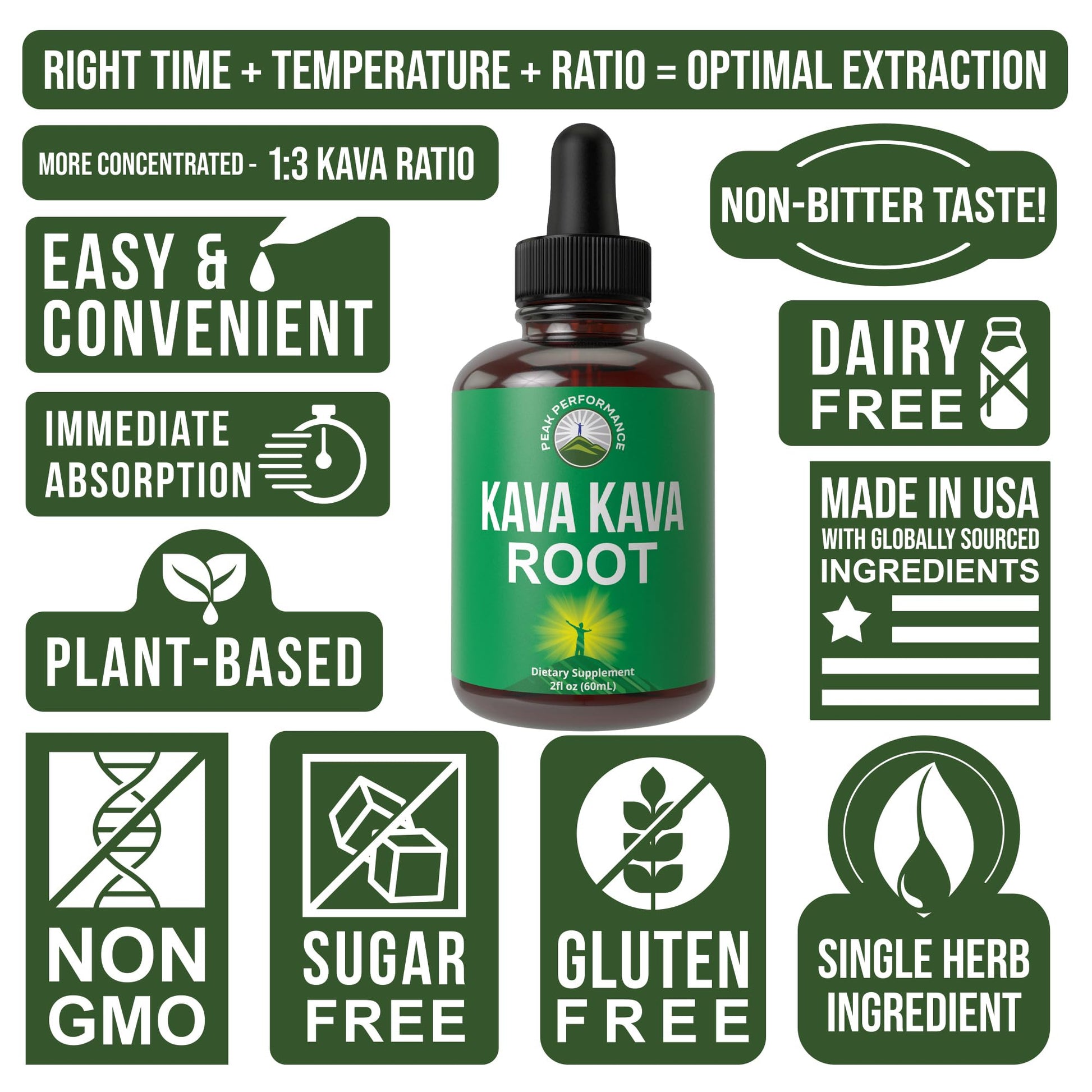 Peak Performance Kava Kava Root Extract Calming Liquid Drops More Concentrated - 1:3 Extraction Ratio. Vegan Supplement Aid for Relaxation, Natural Sleep. Sugar Free Gluten Free USA Tested Tincture Peak Performance buy supplements canada