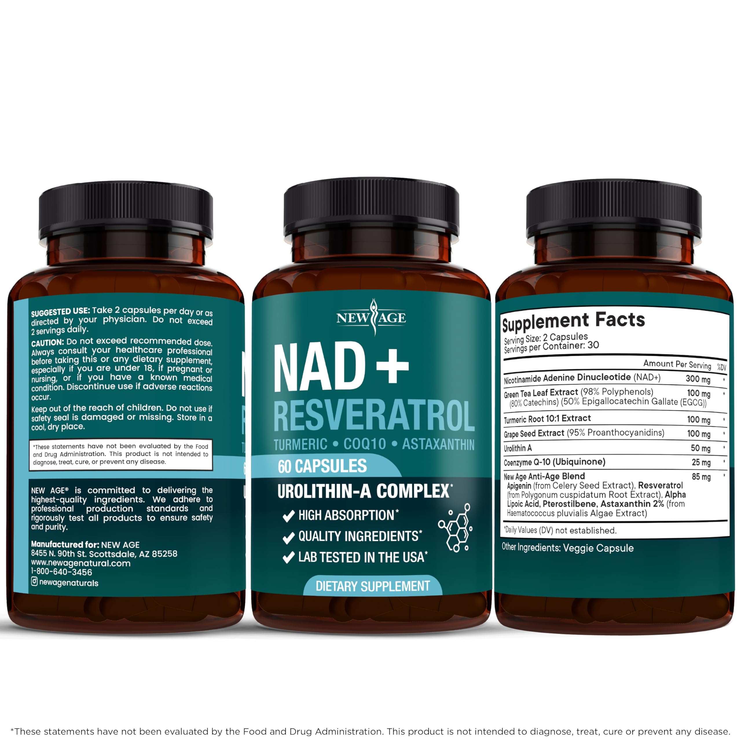NEW AGE NAD+ Supplement Complex – NAD+ 300 mg with Astaxanthin, Urolithin A, Resveratrol, CoQ10 & Antioxidant Blend – Cellular Energy, Support or Women & Men – Vegan, Non-GMO- 120 Count NEW AGE buy supplements canada