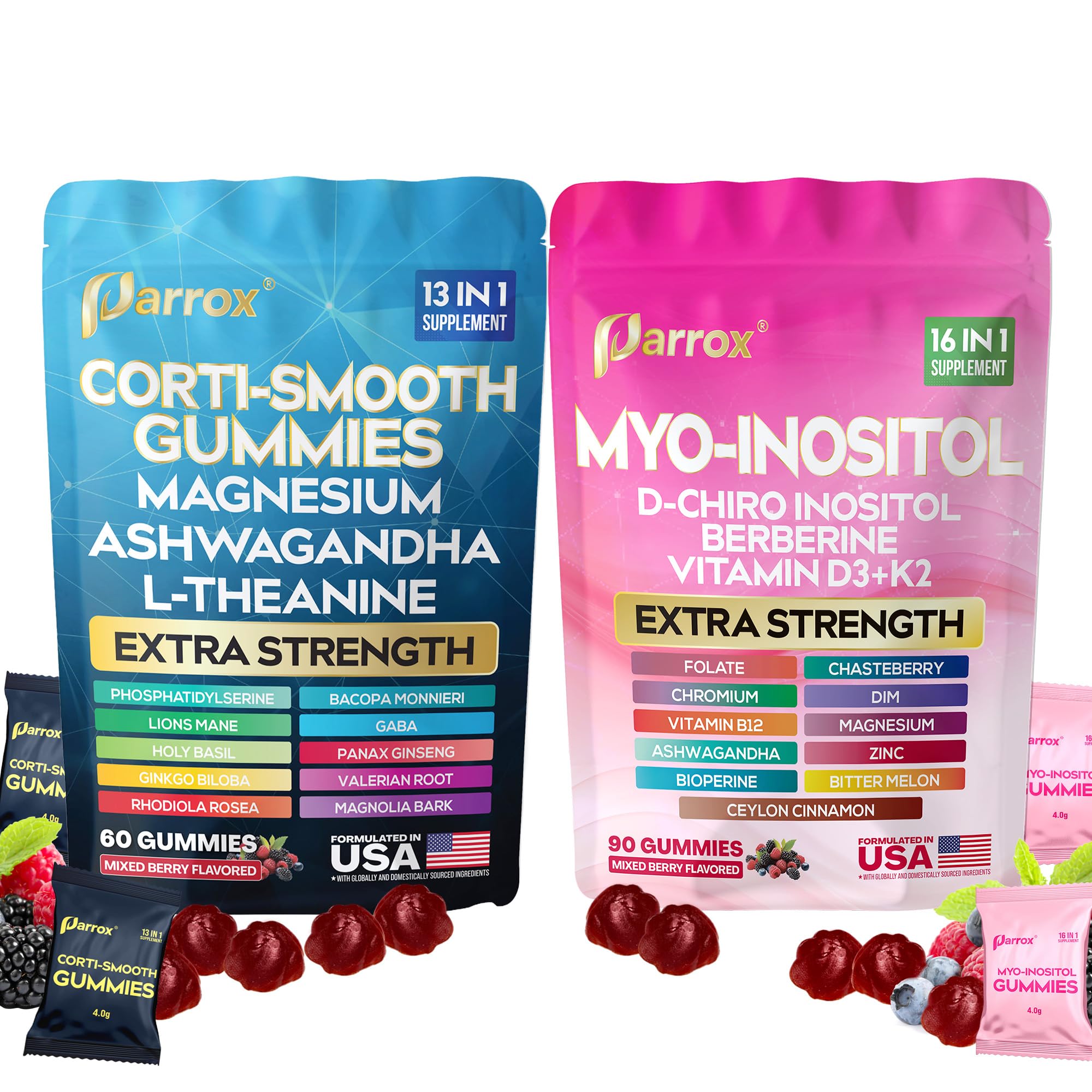 Soothe & Smooth Bundle Gummies - Cortisol & Myo-Inositol Supplement with D-Chiro Inositol, Berberine, Magenesium, Ashwagandha, L-Theanine, Vitamins D3+K2 & B12, Folate, Zinc Lion's Mane (150 Gummies) Parrox buy supplements canada