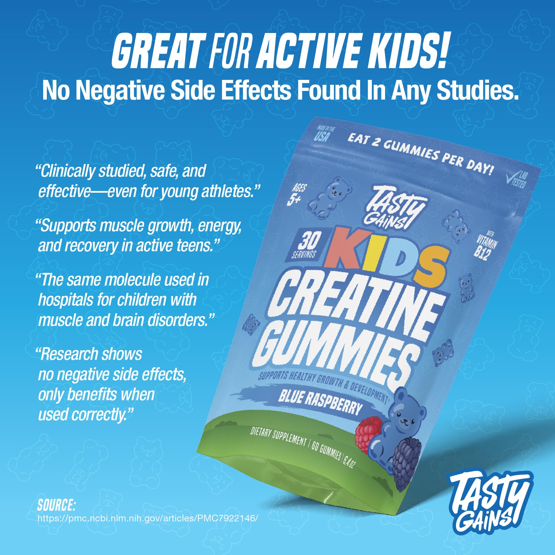 TASTY GAINS Kids & Teen Creatine Gummies with Vitamin B12 for Growth Support, Easy Chew Daily Supplement, Gummy Vitamins for Kids and Teens, Ages 5+ TASTY GAINS buy supplements canada