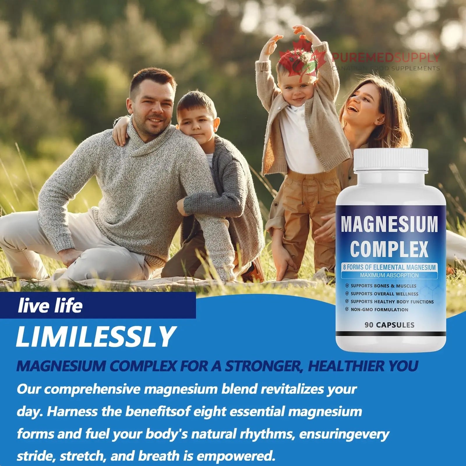Magnesium Complex Supplement - 8 Elemental Magnesium 1000mg - Glycinate, Citrate, Malate, Taurate Chelated | Easy Absorption, Energy Support | Vegan Non-GMO, 90 Capsules (1pc) KFUKFU buy supplements canada