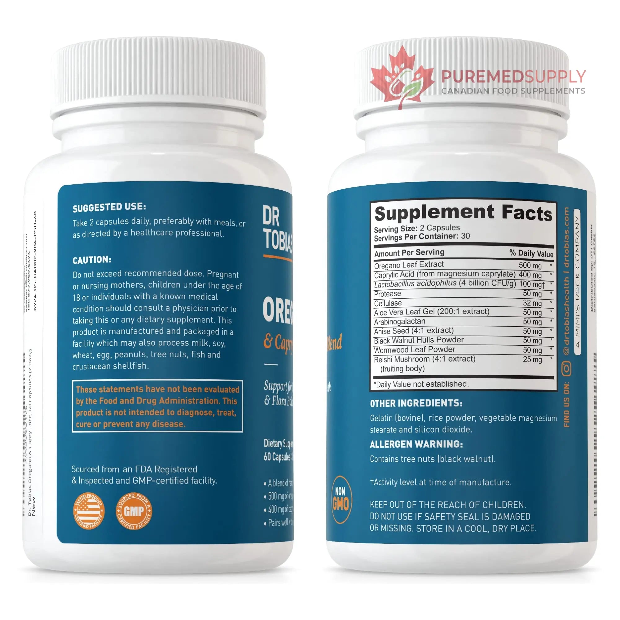 Dr. Tobias Lung Health and Oregano & Caprylic Acid Blend, Supports Lung Cleanse & Detox, Intestinal Health, Immune Support with Prebiotics & Herbs for Women & Men Dr. Tobias buy supplements canada