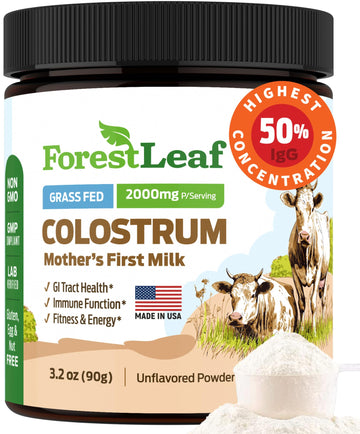 ForestLeaf Colostrum Powder 50% IgG Highest Pure Concentration, Grass Fed Colostrum Supplement for Gut Health, Immune Support and Muscle Recovery, Bovine Colostrum for Humans, Unflavored, 45 Servings ForestLeaf buy supplements canada
