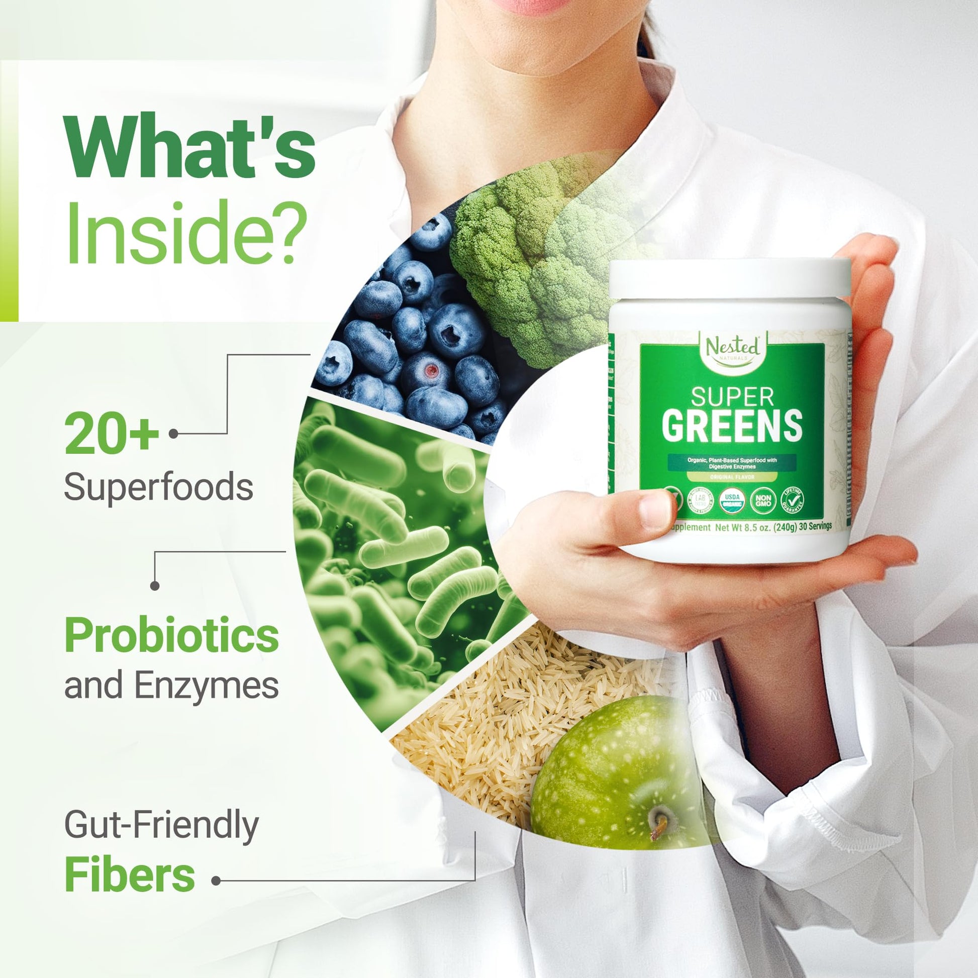 Super Greens Daily Greens Superfood Powder - Certified USDA Organic Green Powder Nested Naturals buy supplements canada